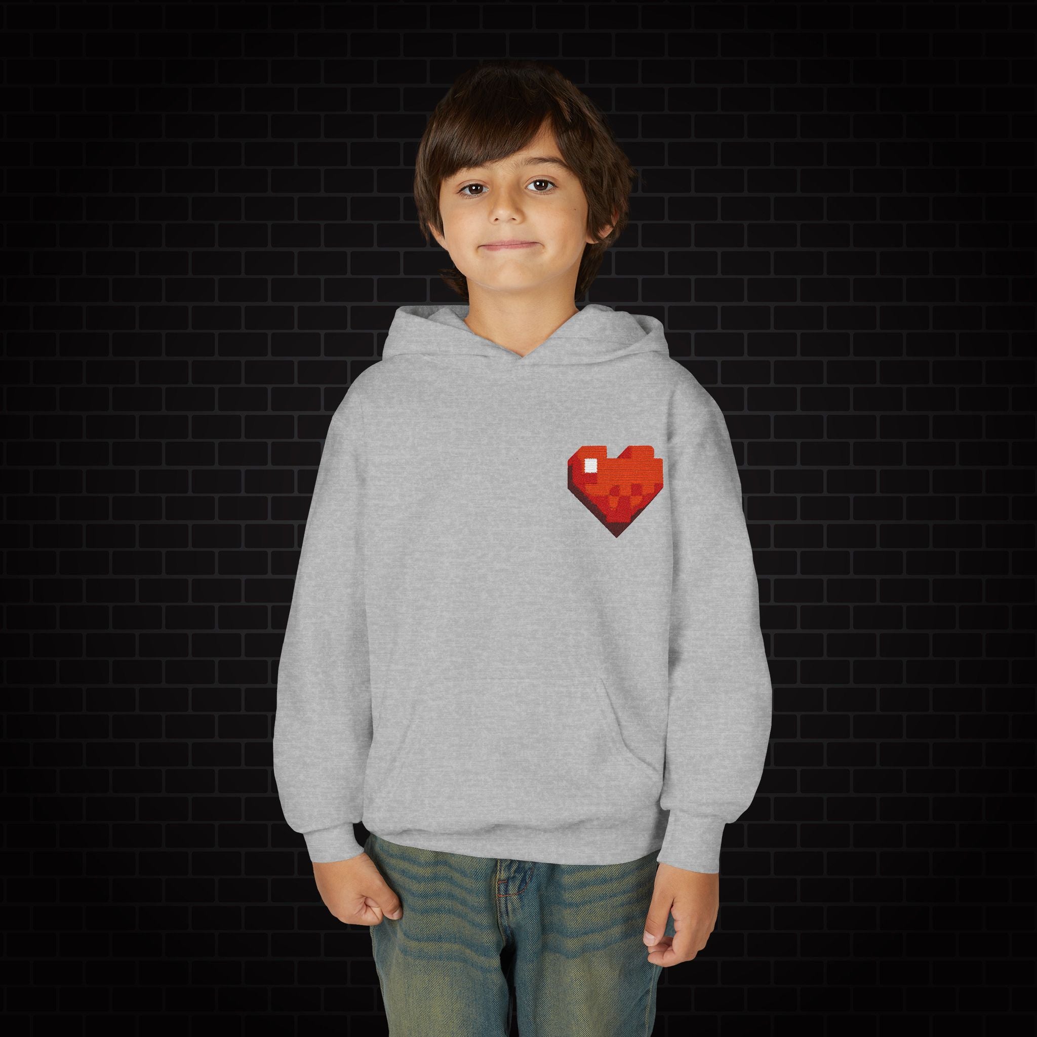 Youth Hoodie — Gamer Sweatshirt with Pixel Heart Patch