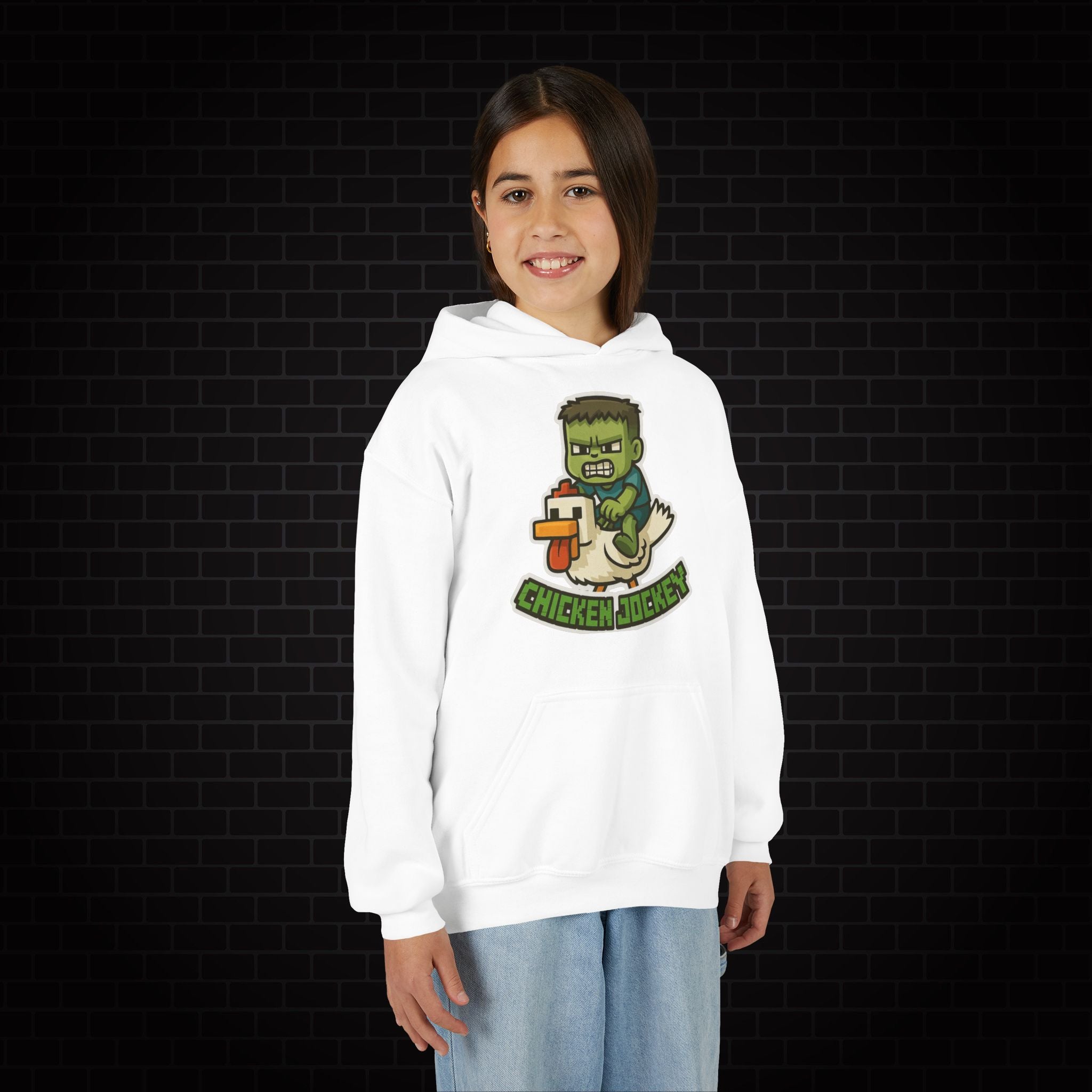 Youth Hoodie — "Chicken Jockey" Minecraft Kids Hooded Sweatshirt