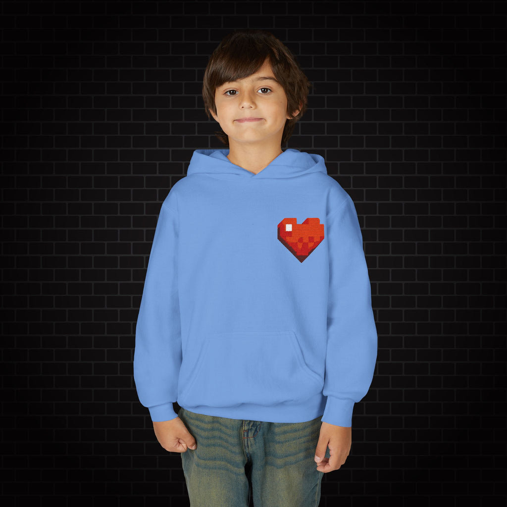 Youth Hoodie — Gamer Sweatshirt with Pixel Heart Patch