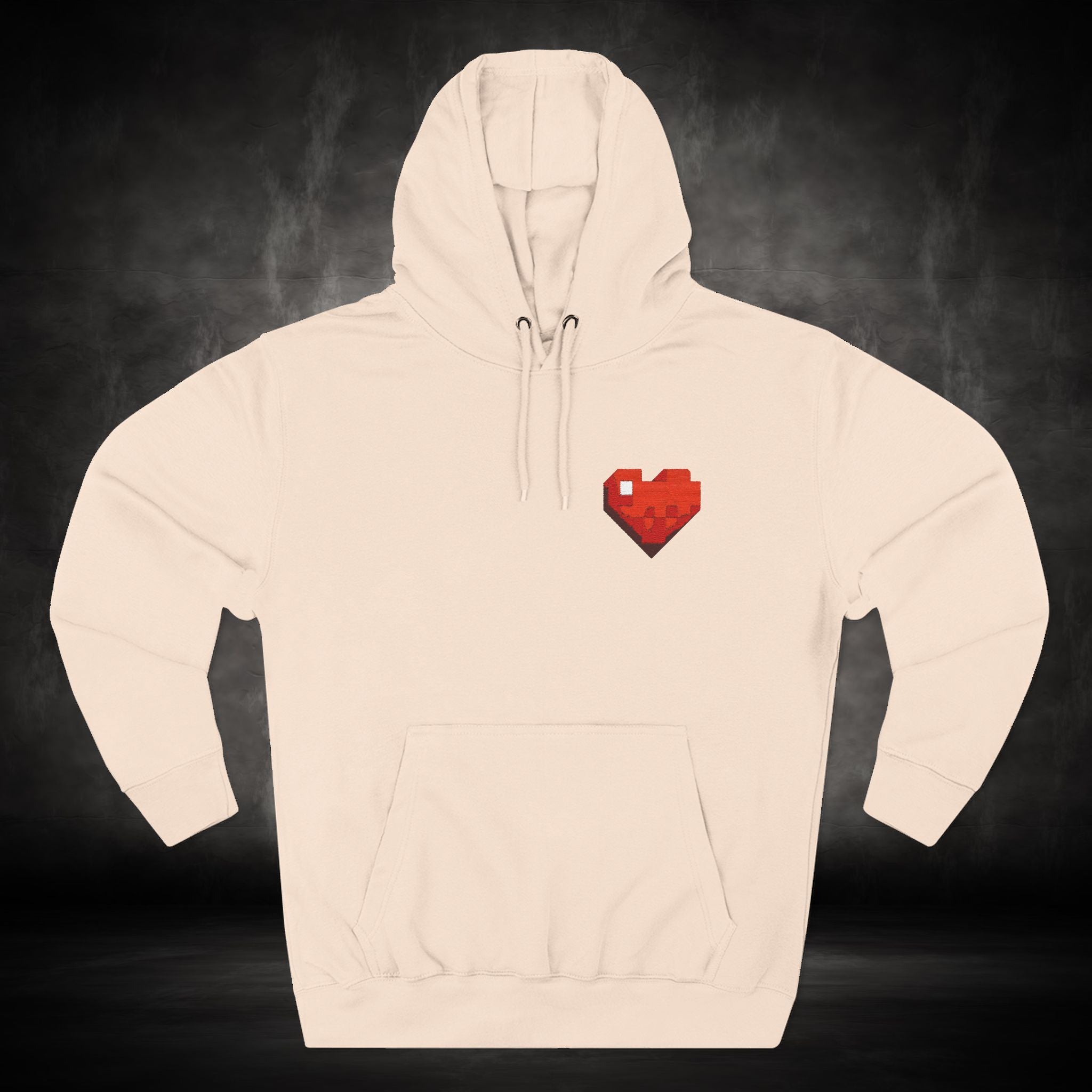 Three-Panel Fleece Hoodie with Embroidered Heart