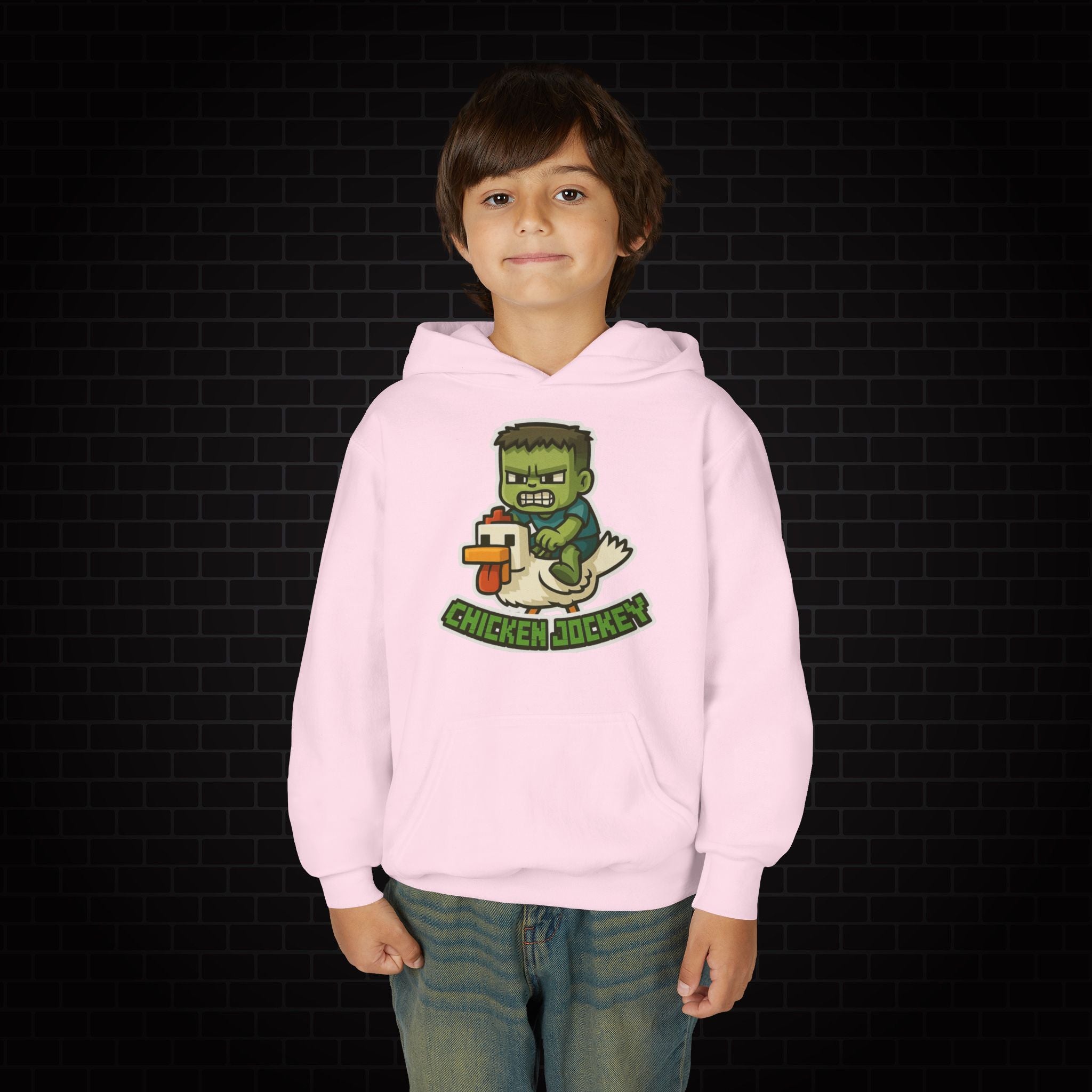 Youth Hoodie — "Chicken Jockey" Minecraft Kids Hooded Sweatshirt