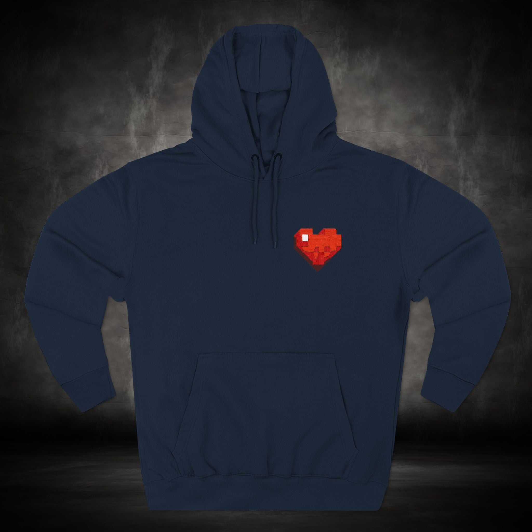 Three-Panel Fleece Hoodie with Embroidered Heart