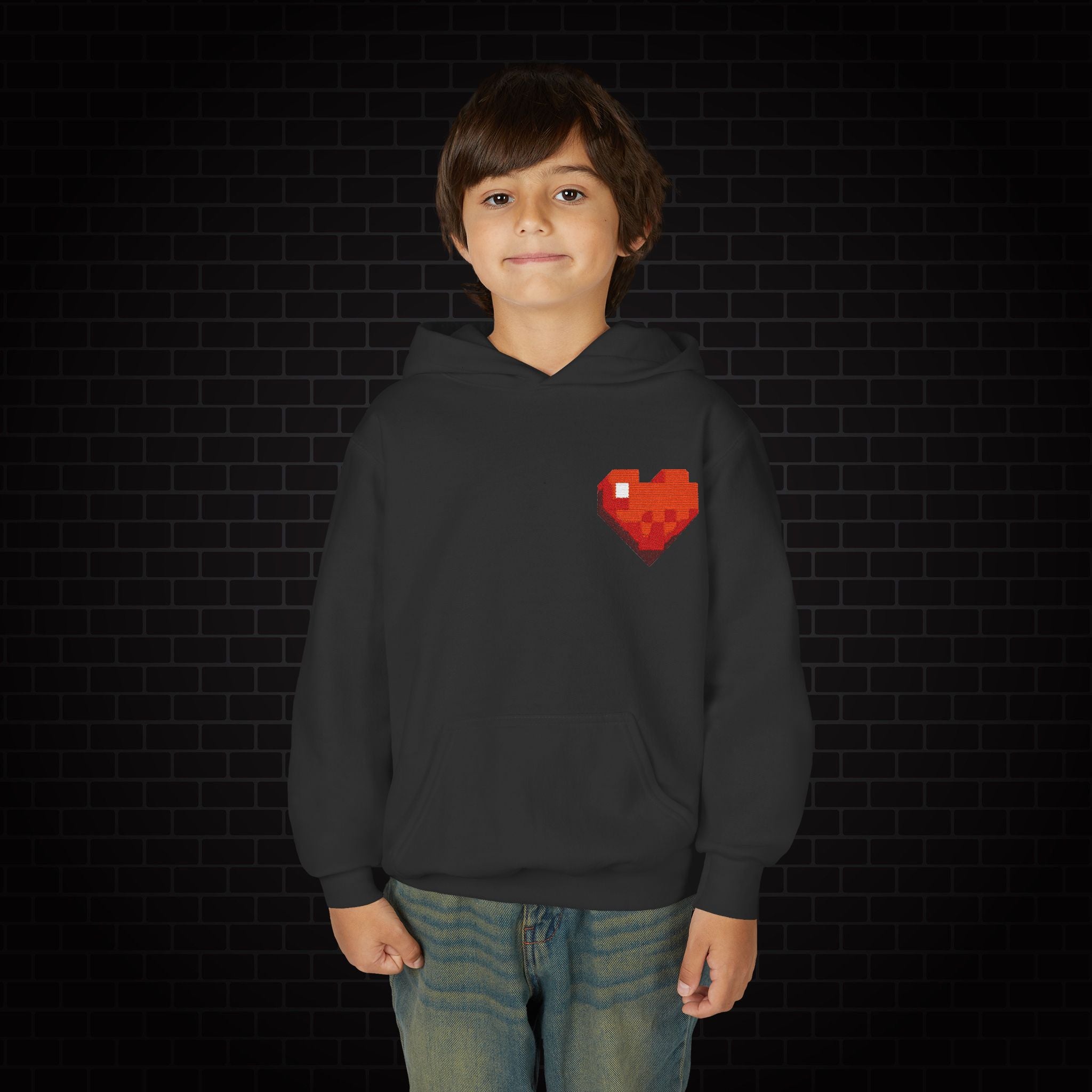 Youth Hoodie — Gamer Sweatshirt with Pixel Heart Patch