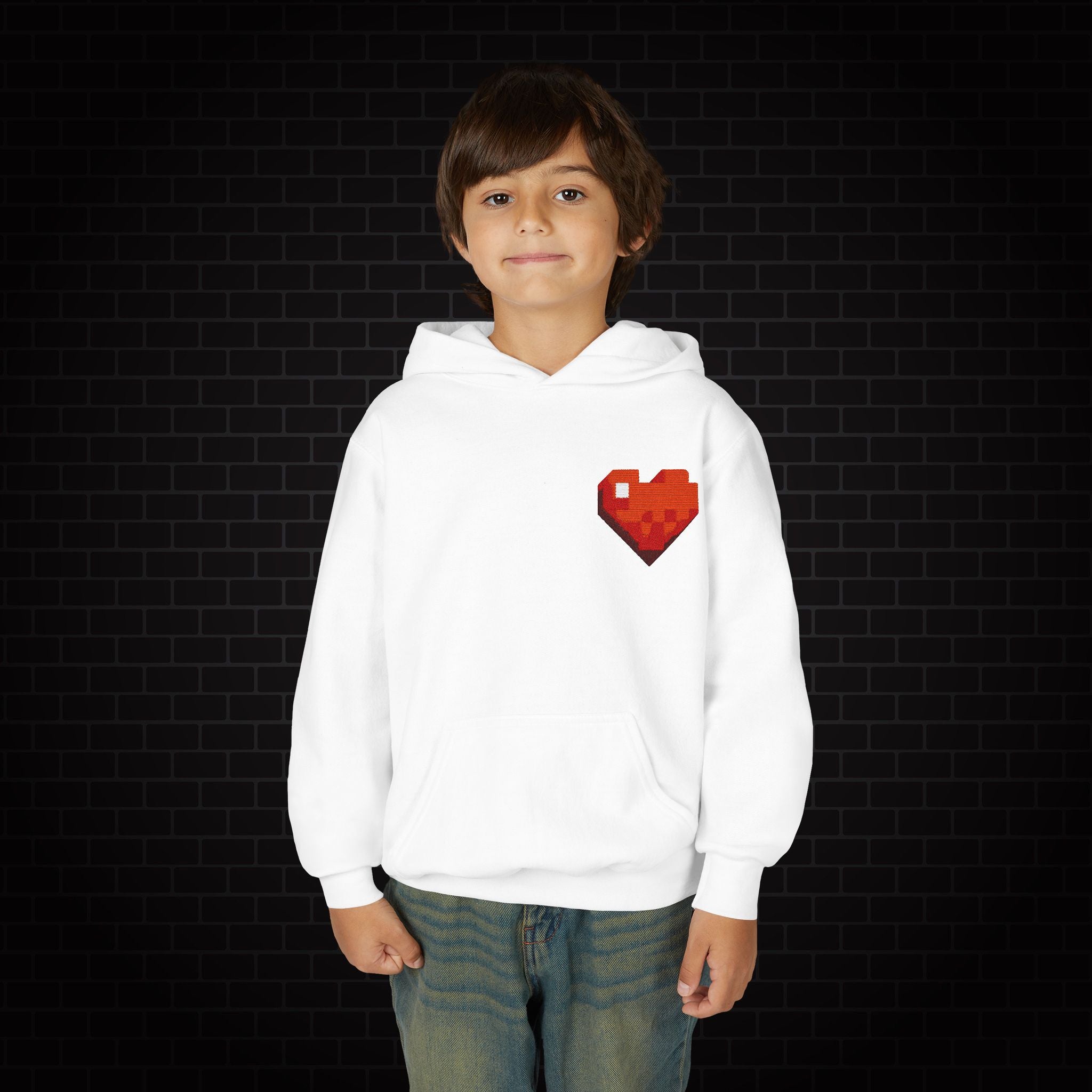 Youth Hoodie — Gamer Sweatshirt with Pixel Heart Patch