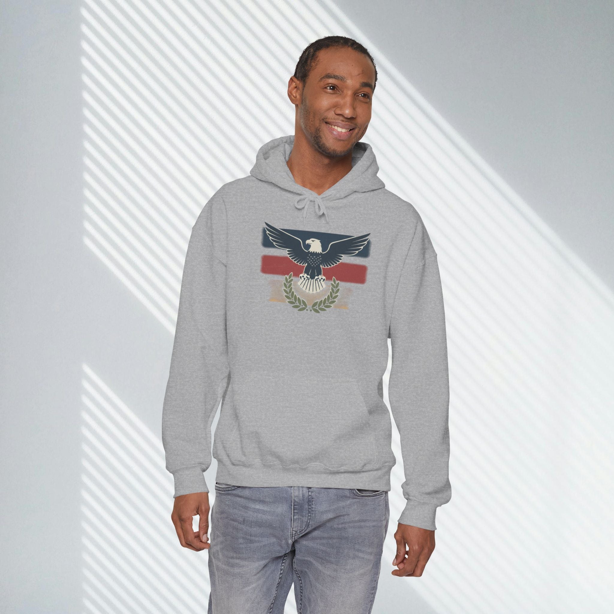 Pax Americana Eagle Hoodie - Vintage Flag & Laurel Design
