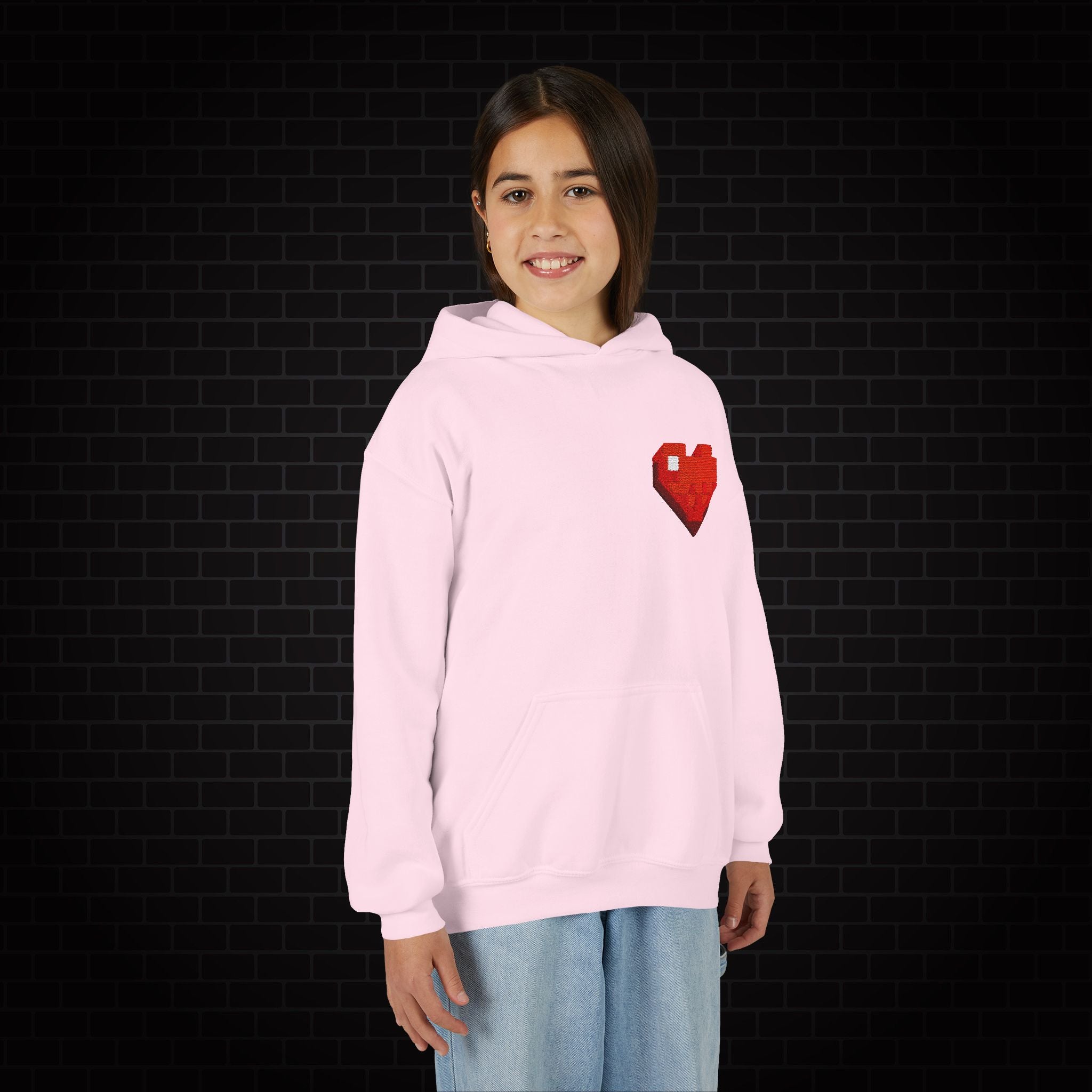 Youth Hoodie — Gamer Sweatshirt with Pixel Heart Patch