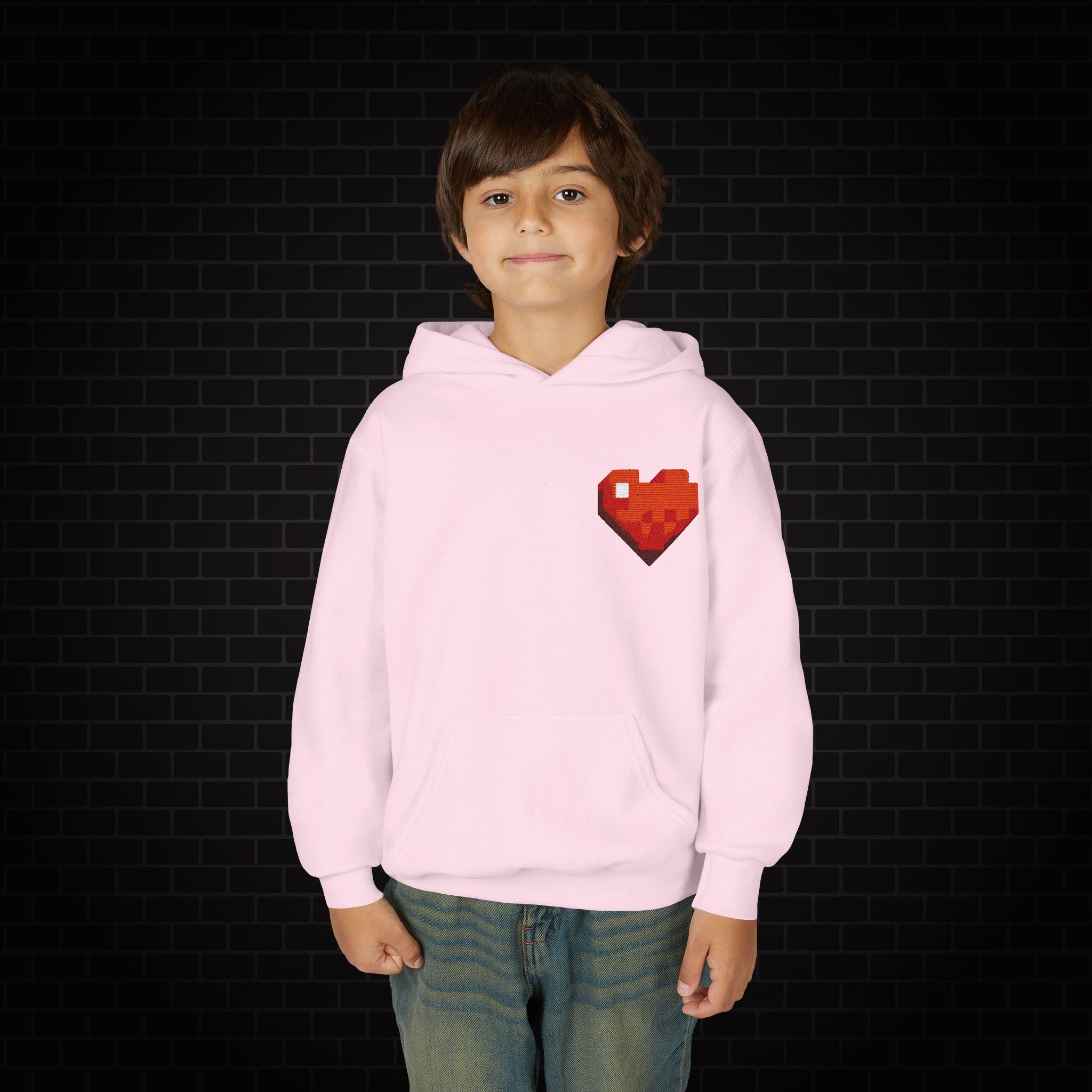Youth Hoodie — Gamer Sweatshirt with Pixel Heart Patch