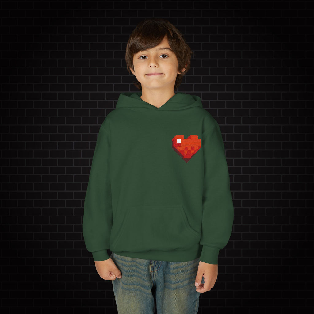 Youth Hoodie — Gamer Sweatshirt with Pixel Heart Patch
