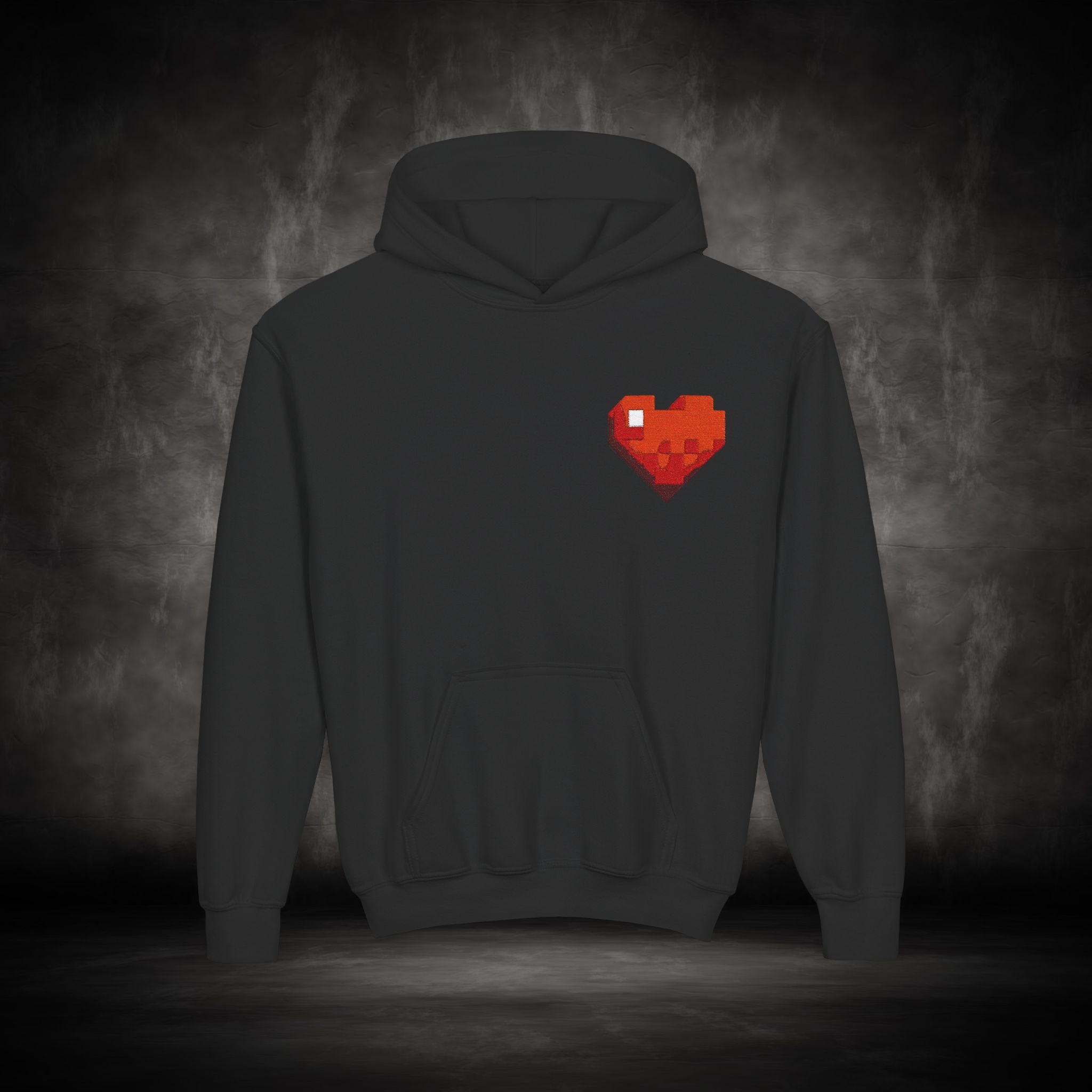 Youth Hoodie — Gamer Sweatshirt with Pixel Heart Patch