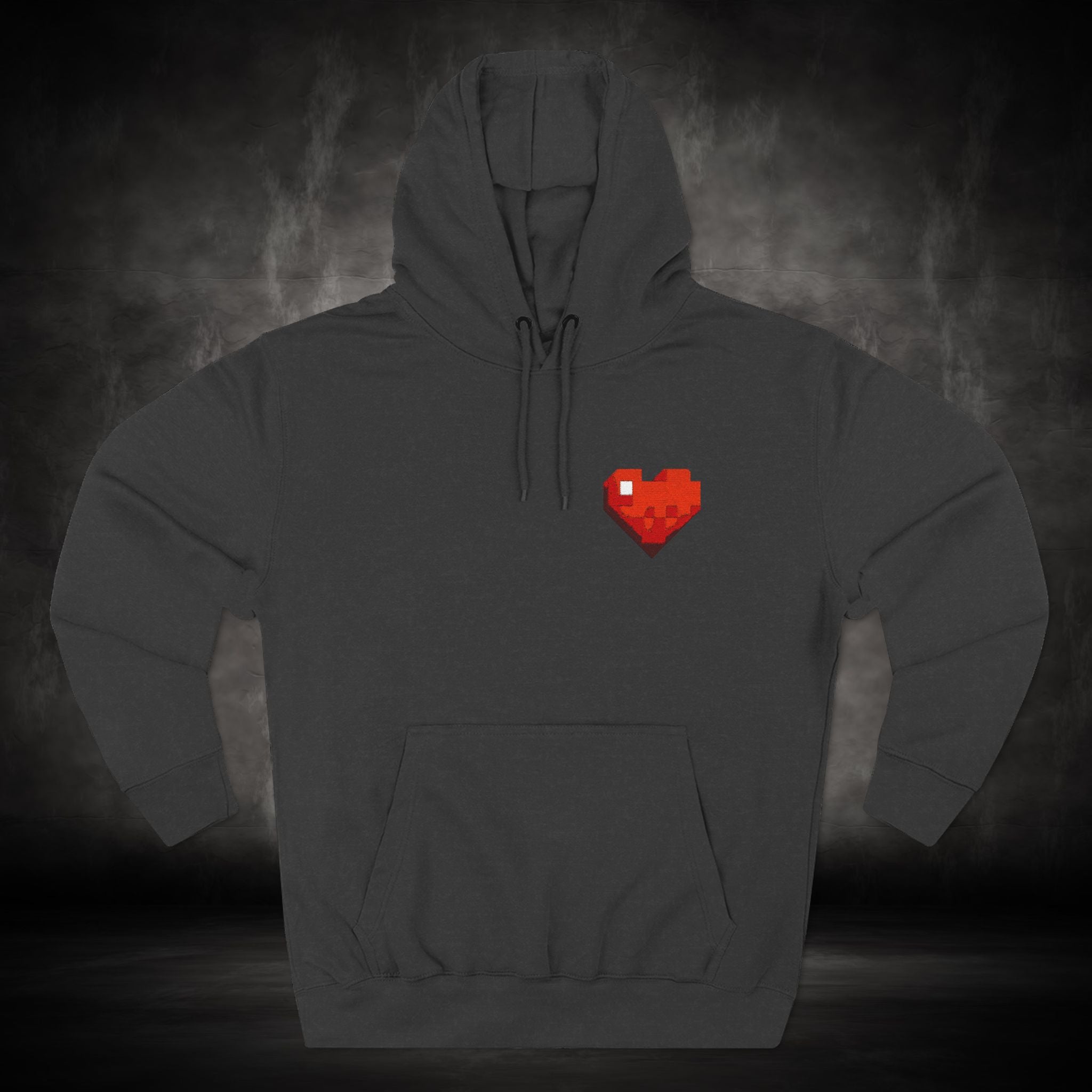 Three-Panel Fleece Hoodie with Embroidered Heart