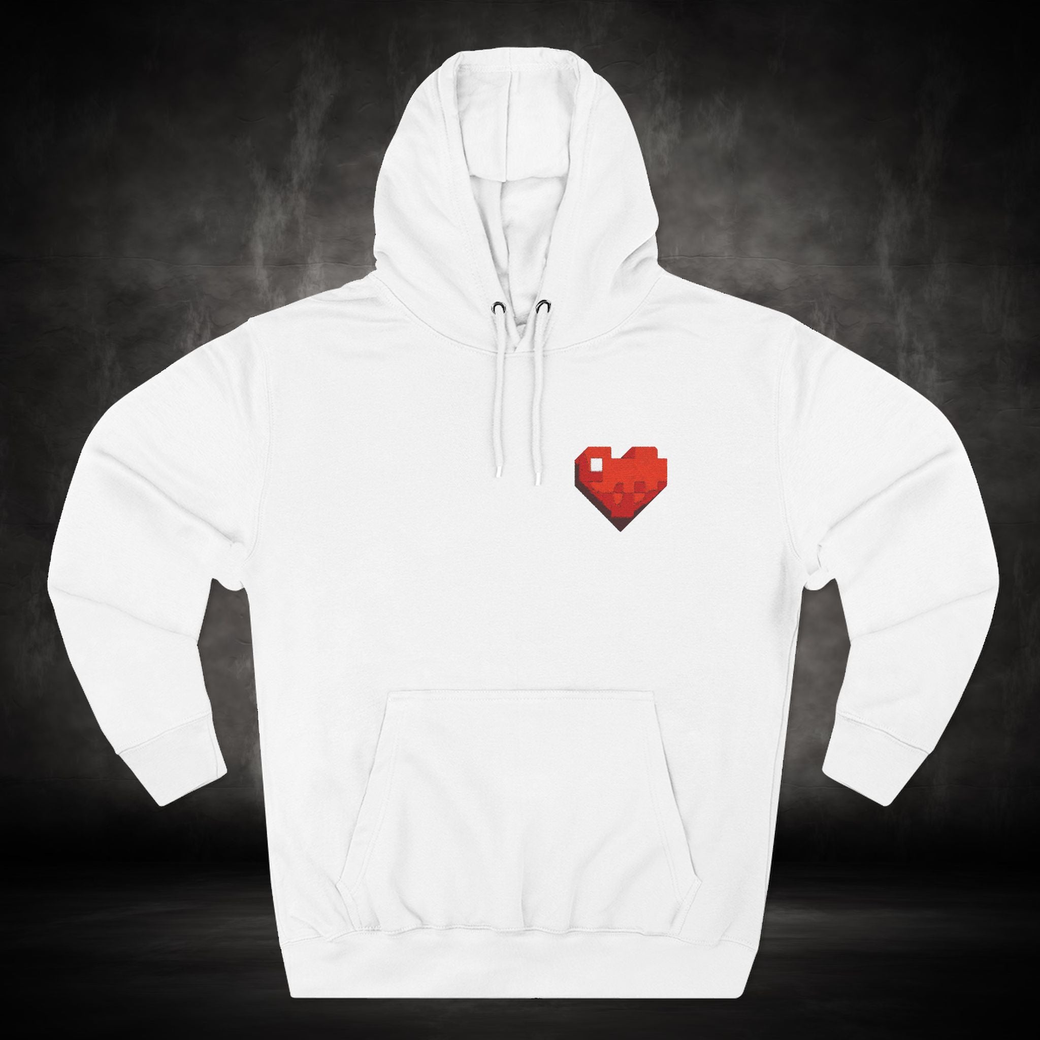 Three-Panel Fleece Hoodie with Embroidered Heart