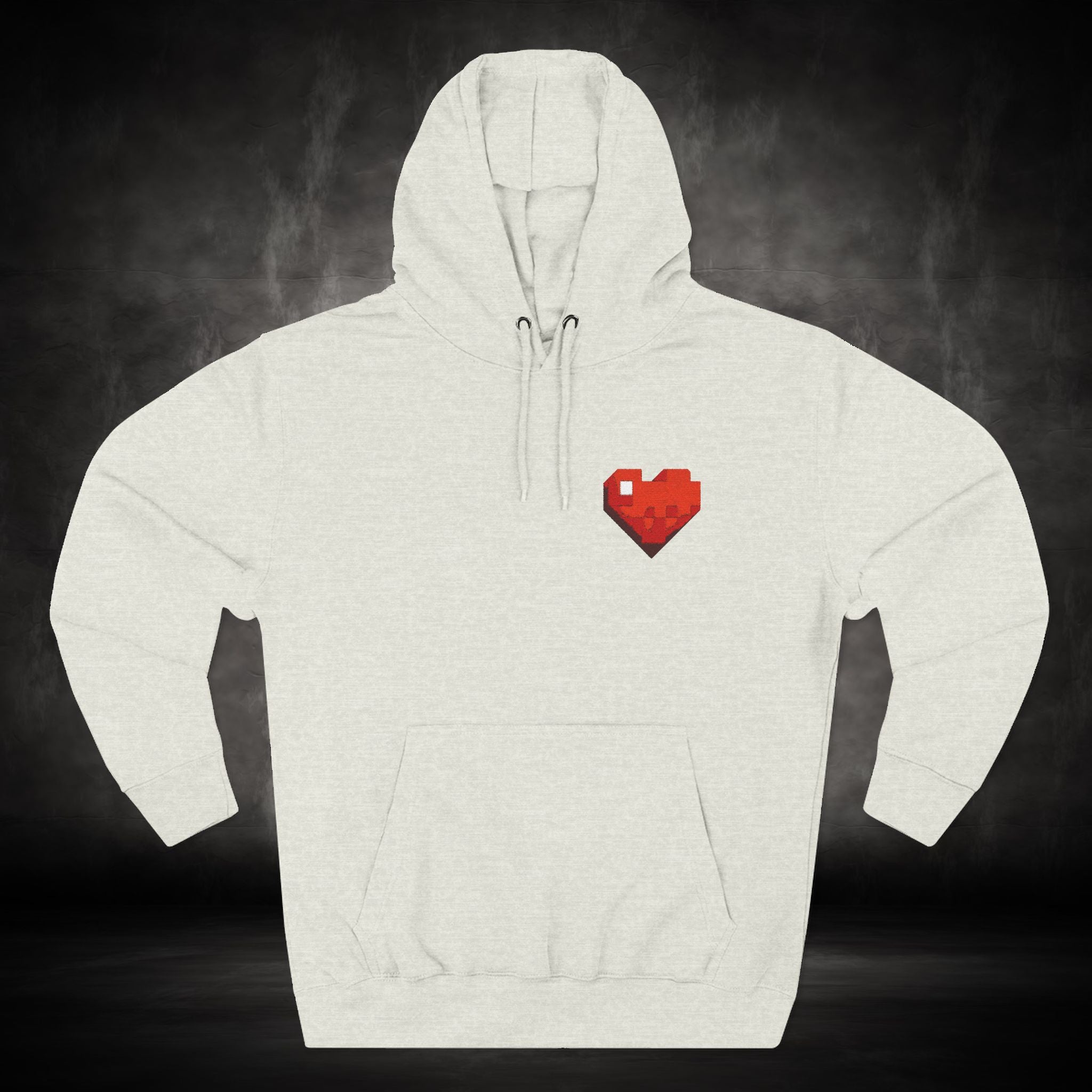Three-Panel Fleece Hoodie with Embroidered Heart
