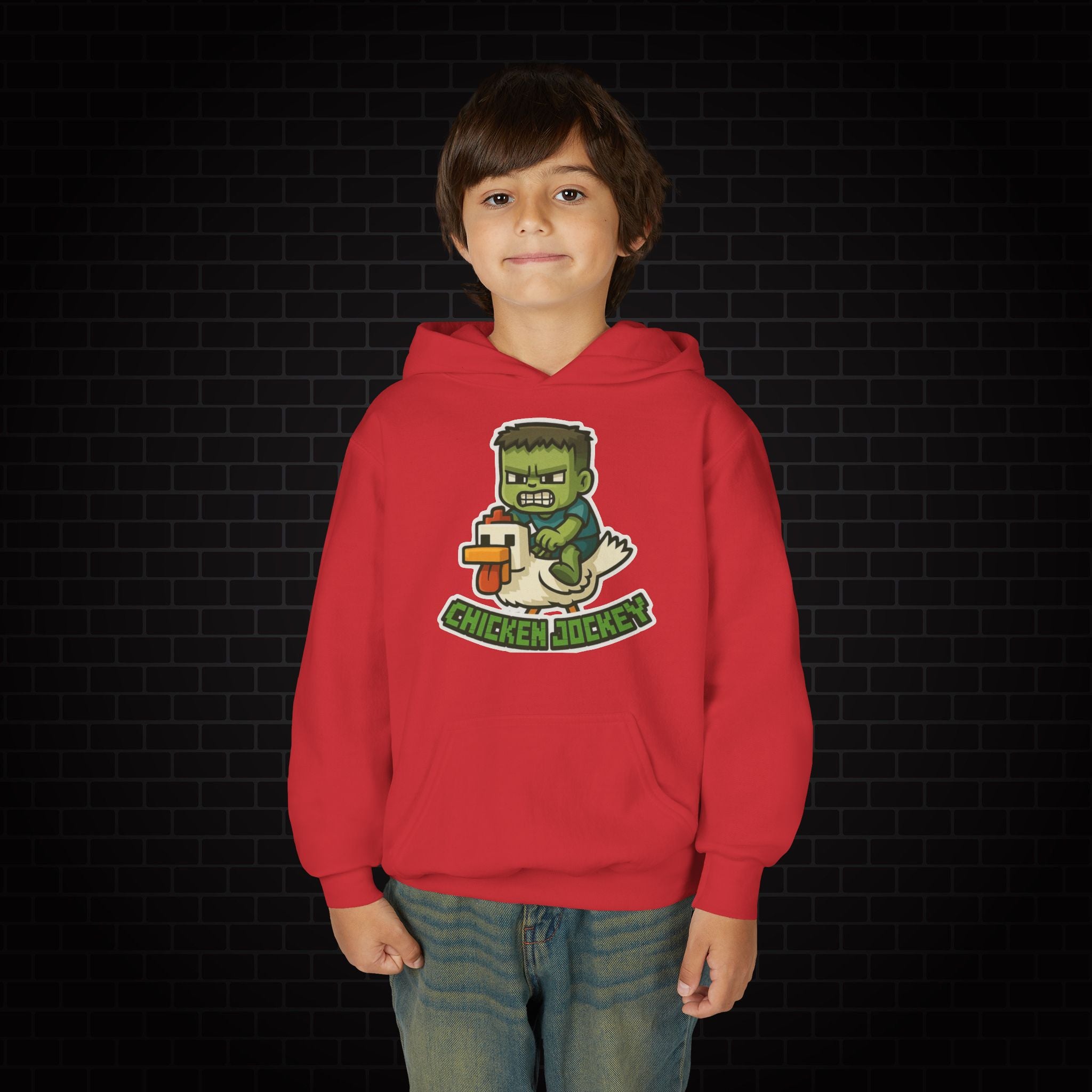 Youth Hoodie — "Chicken Jockey" Minecraft Kids Hooded Sweatshirt