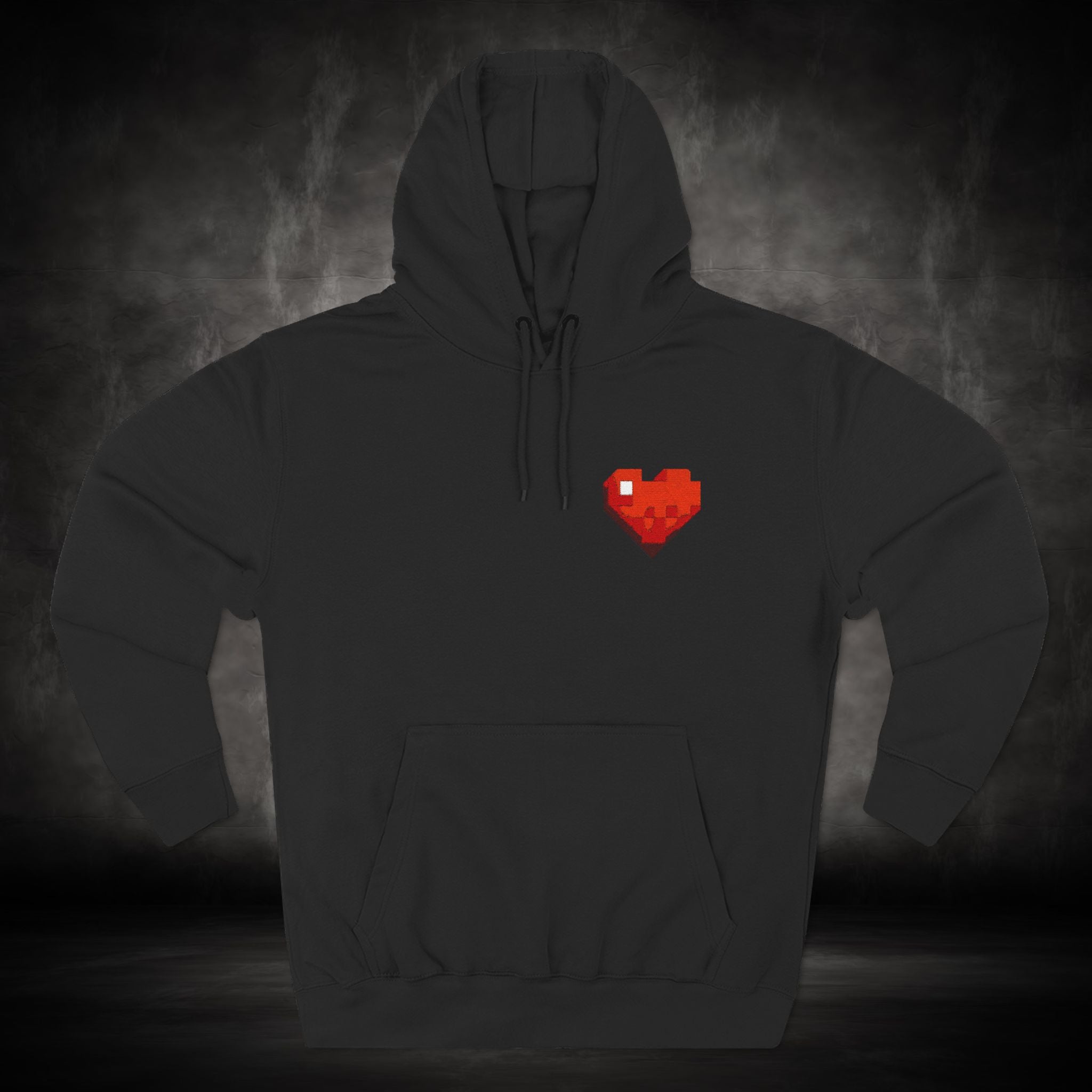 Three-Panel Fleece Hoodie with Embroidered Heart