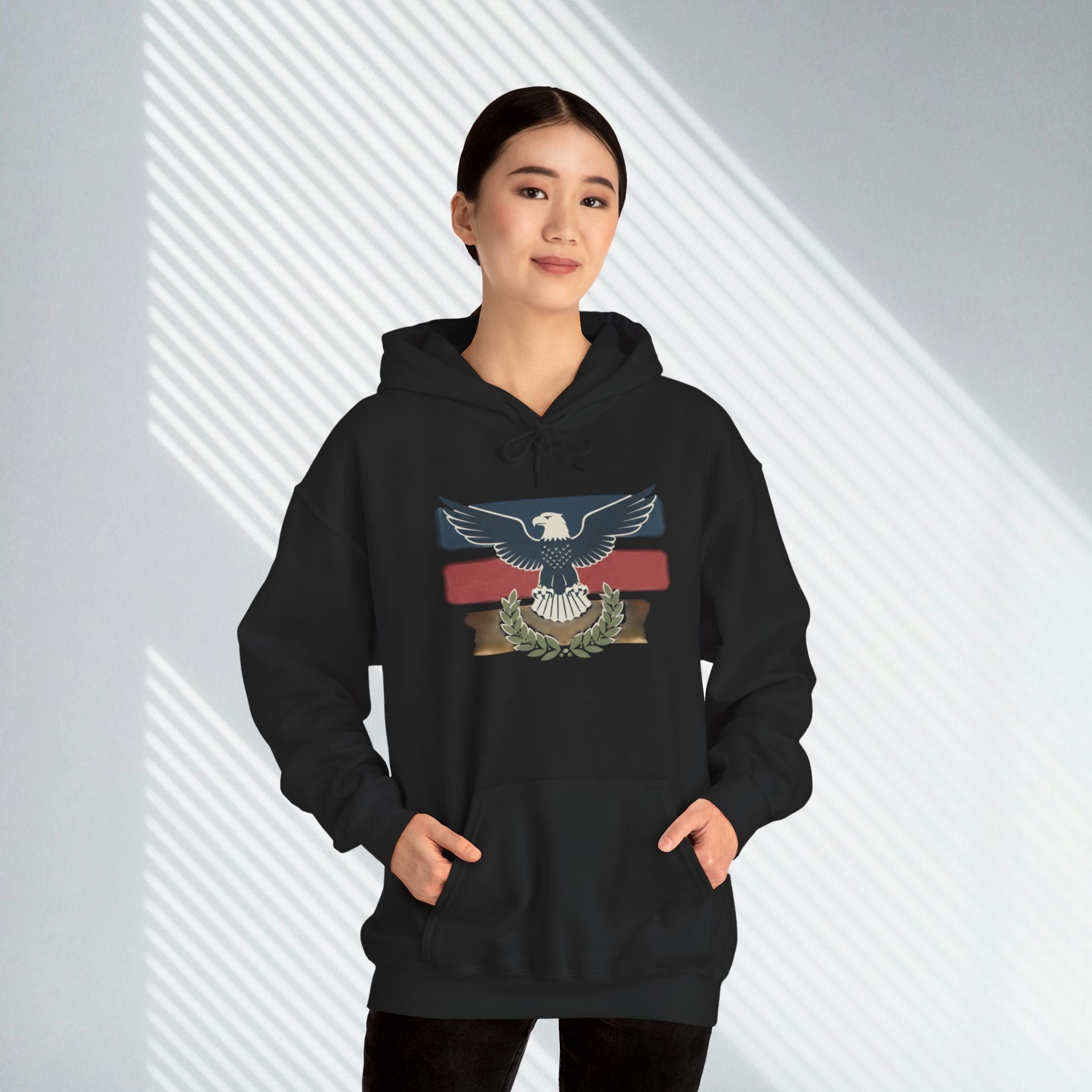 Pax Americana Eagle Hoodie - Vintage Flag & Laurel Design