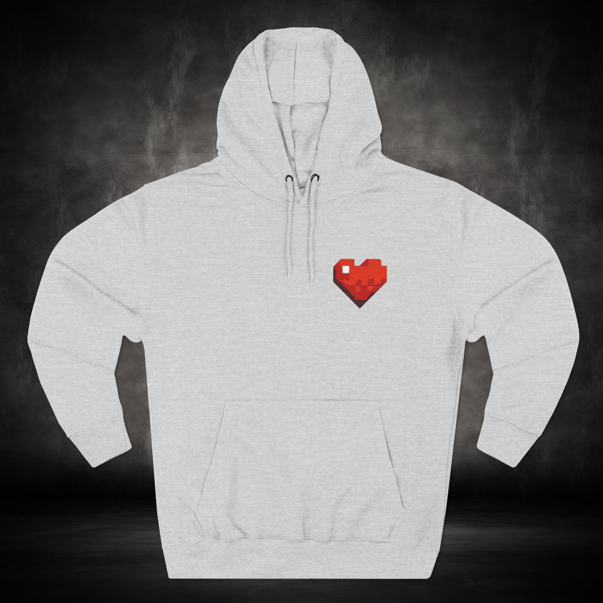 Three-Panel Fleece Hoodie with Embroidered Heart