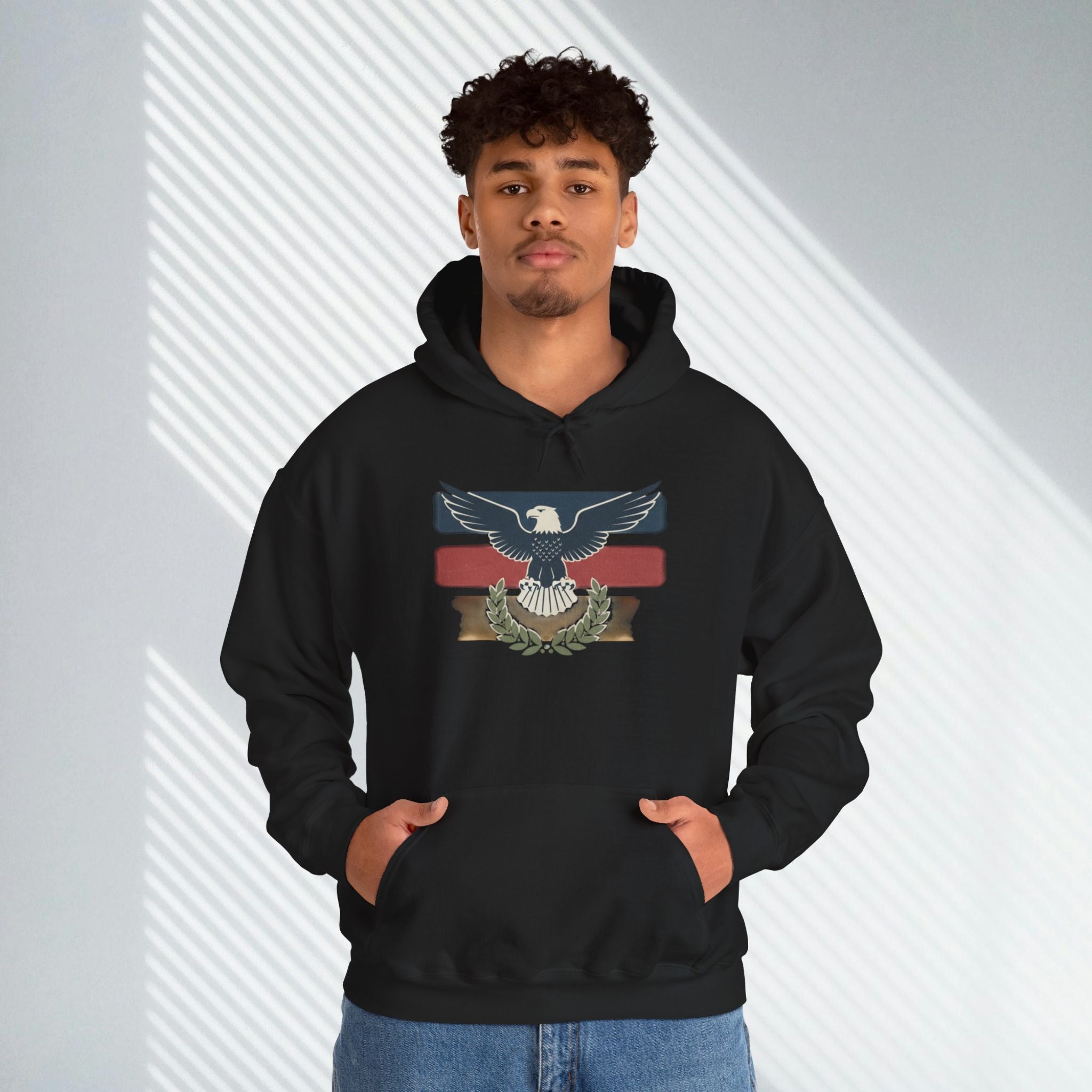 Pax Americana Eagle Hoodie - Vintage Flag & Laurel Design