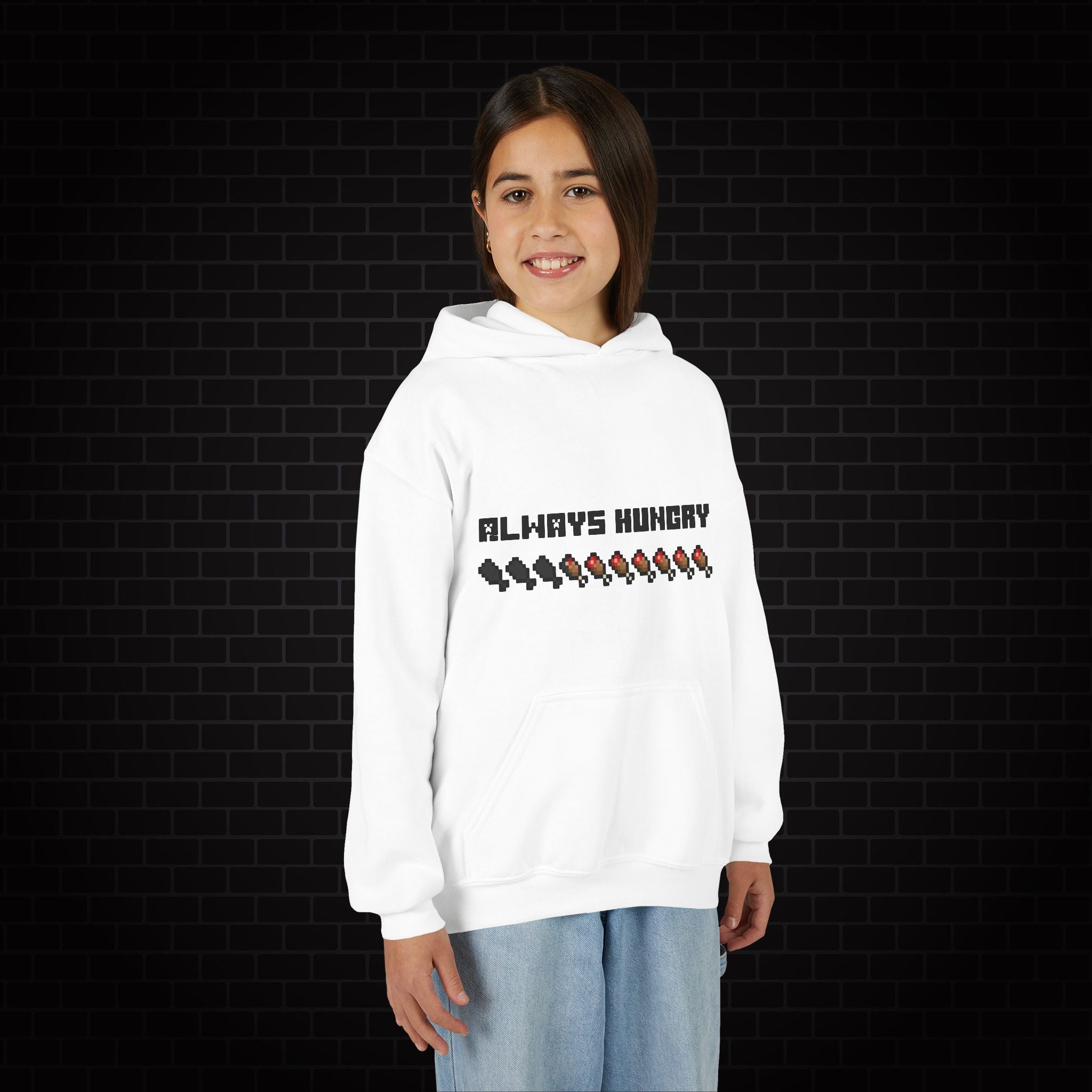 Youth Hoodie - "Always Hungry" Minecraft Hunger Bar