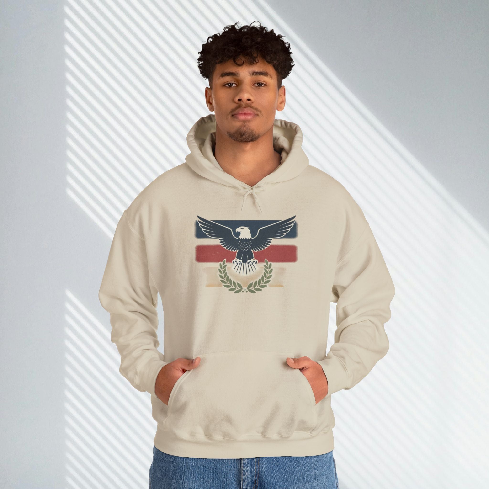 Pax Americana Eagle Hoodie - Vintage Flag & Laurel Design
