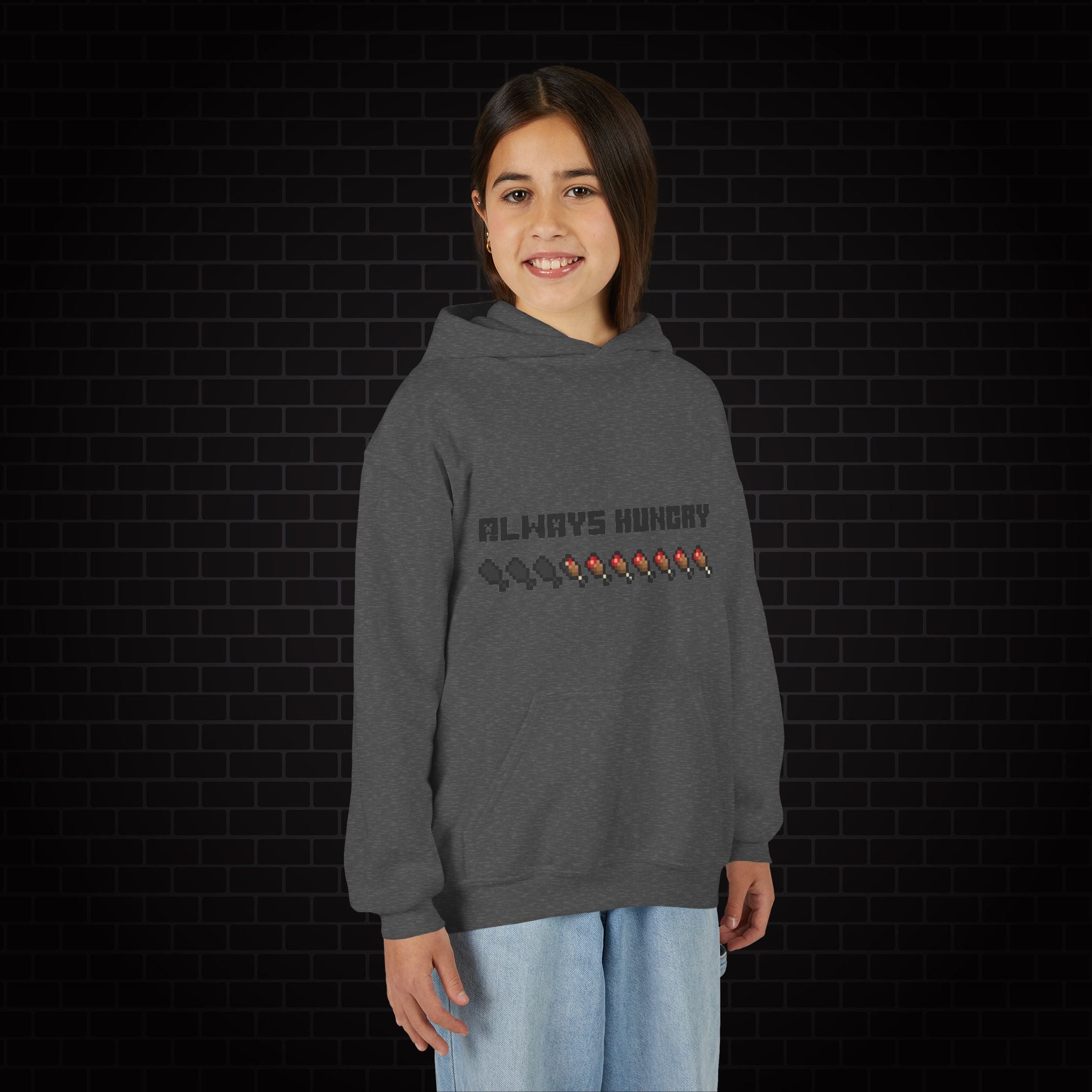 Youth Hoodie - "Always Hungry" Minecraft Hunger Bar