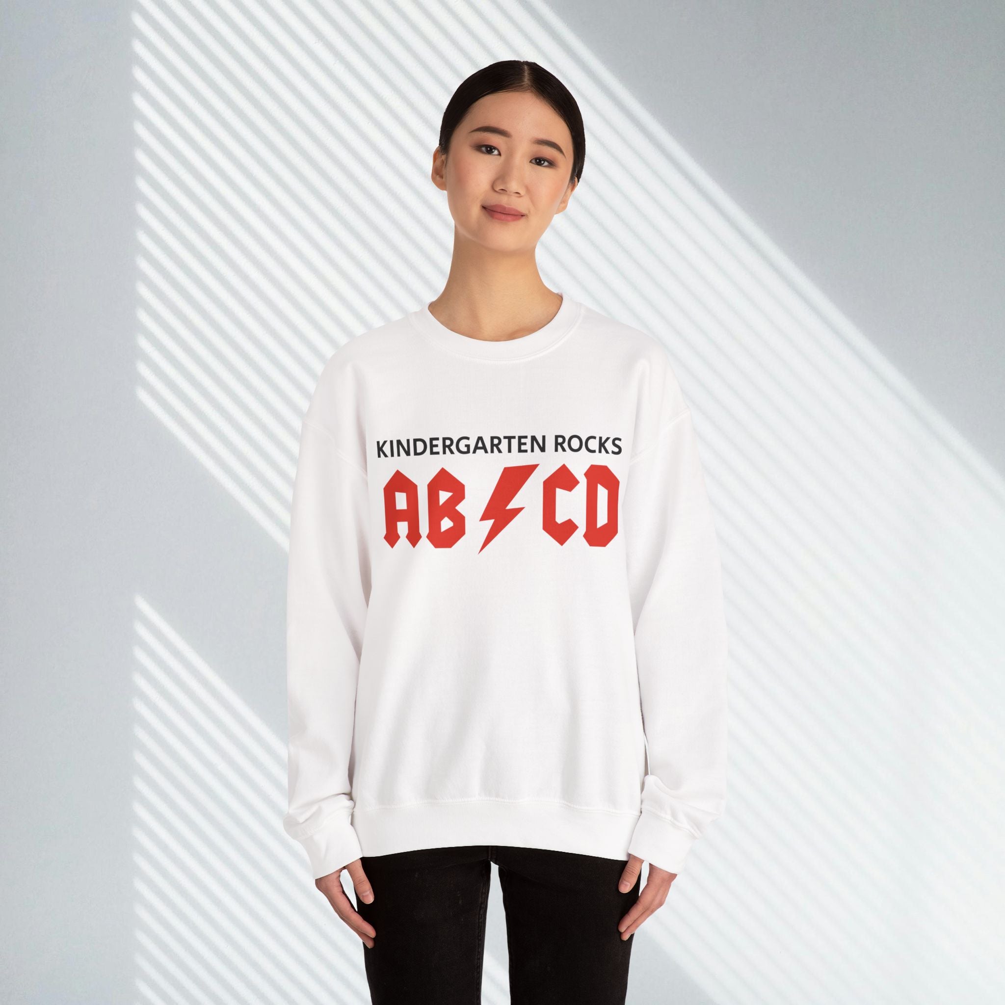 Kindergarten Rocks Sweatshirt — ACDC "ABCD" Band Parody Crewneck