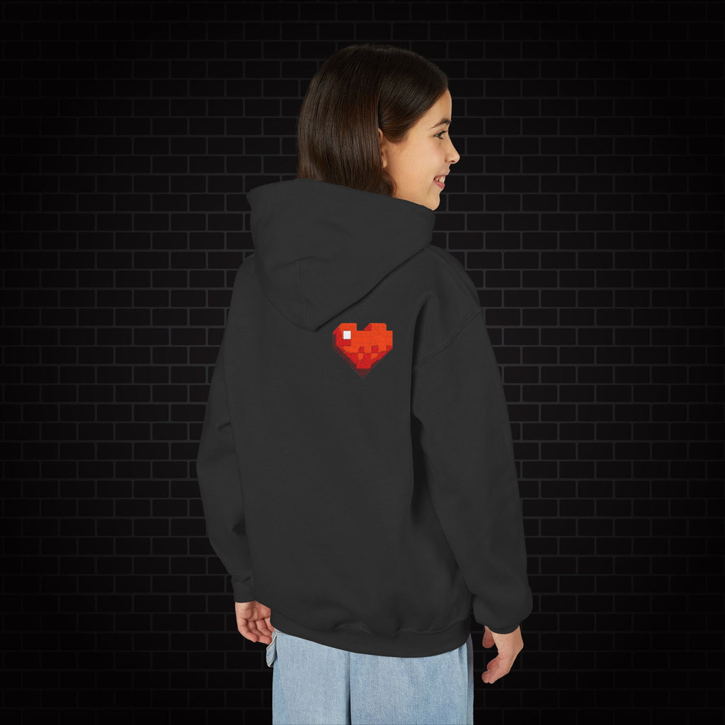 Youth Hoodie — Gamer Sweatshirt with Pixel Heart Patch