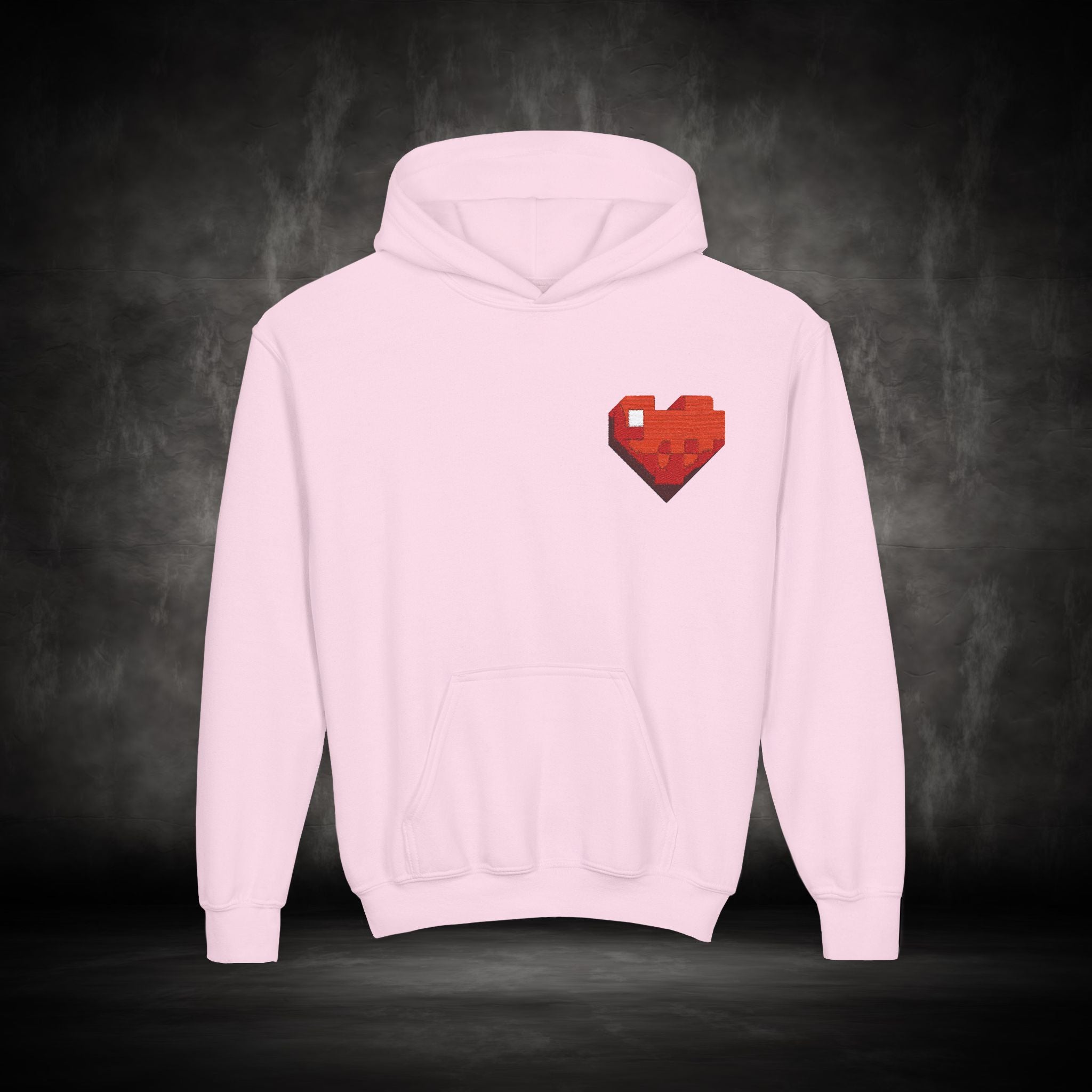 Youth Hoodie — Gamer Sweatshirt with Pixel Heart Patch