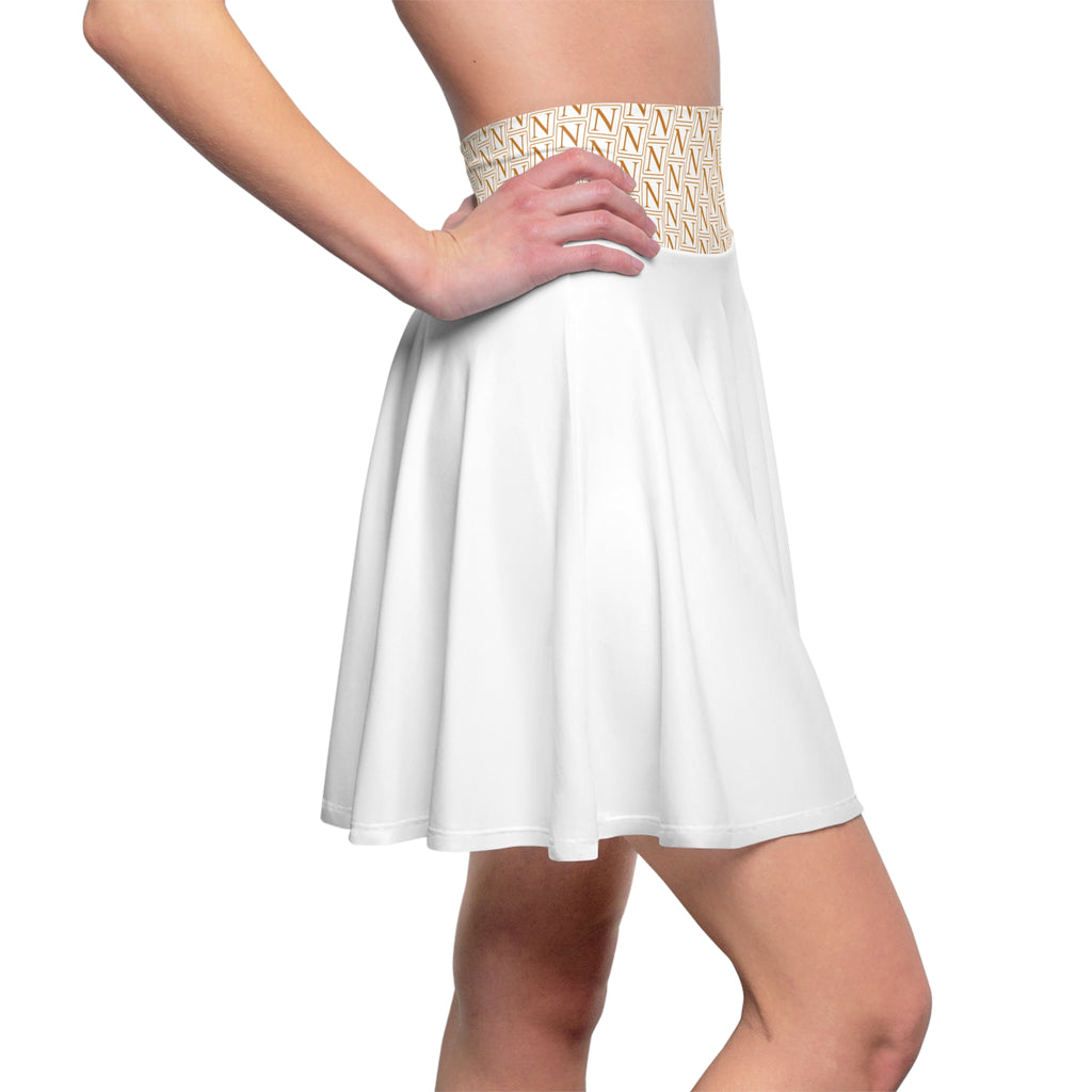 Nebula Line White Designer Skater Skirt — High-Waist Women's Flared Skirt