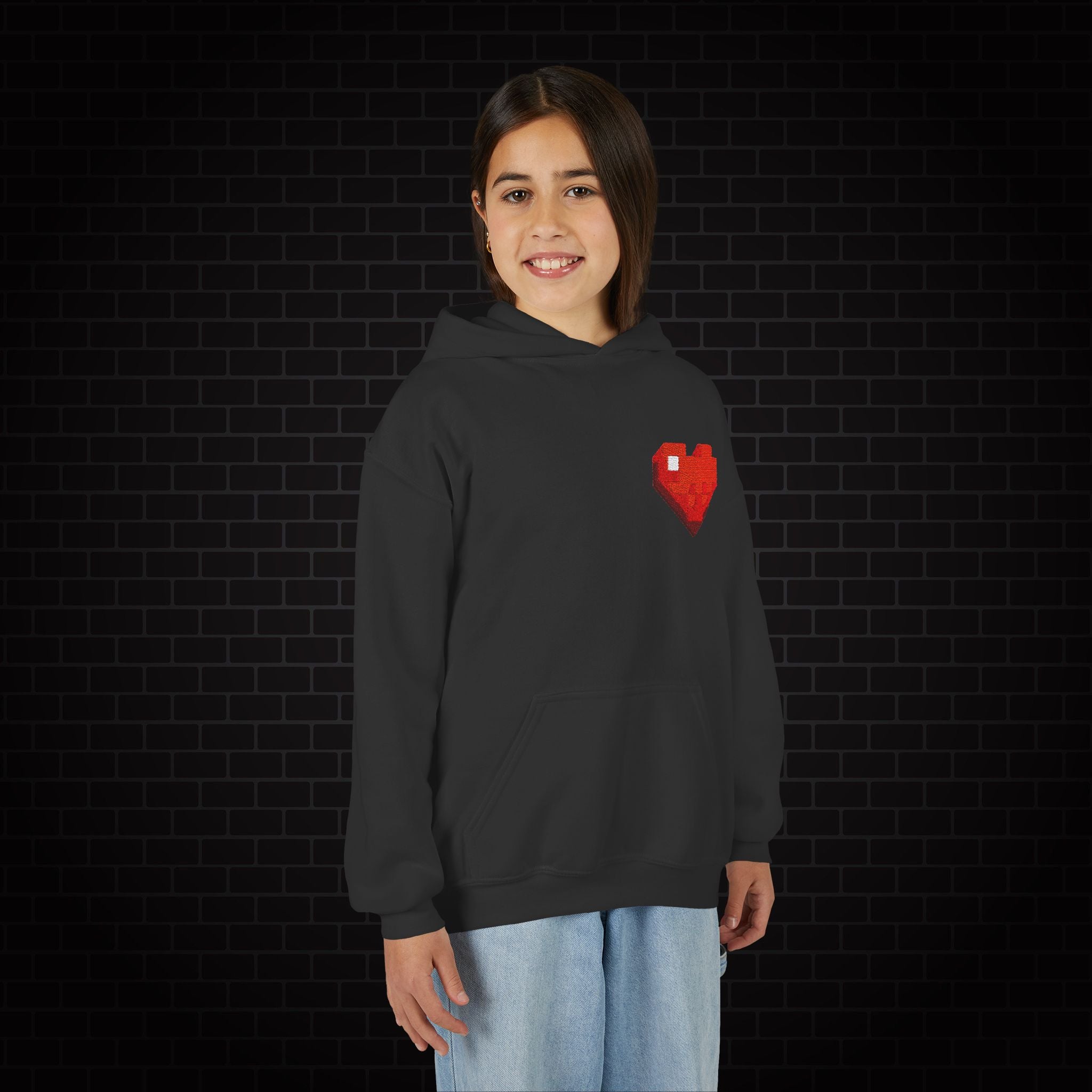 Youth Hoodie — Gamer Sweatshirt with Pixel Heart Patch