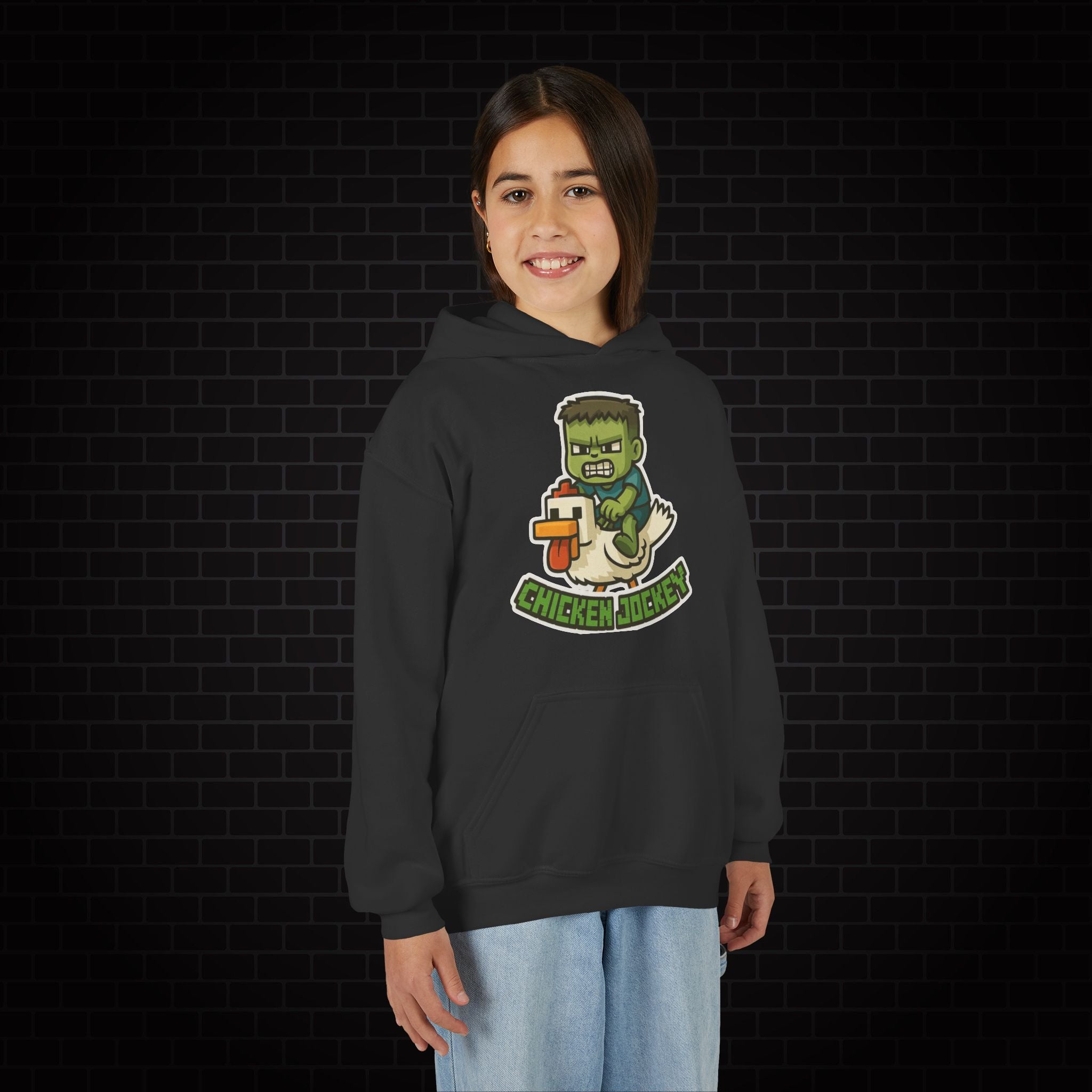 Youth Hoodie — "Chicken Jockey" Minecraft Kids Hooded Sweatshirt