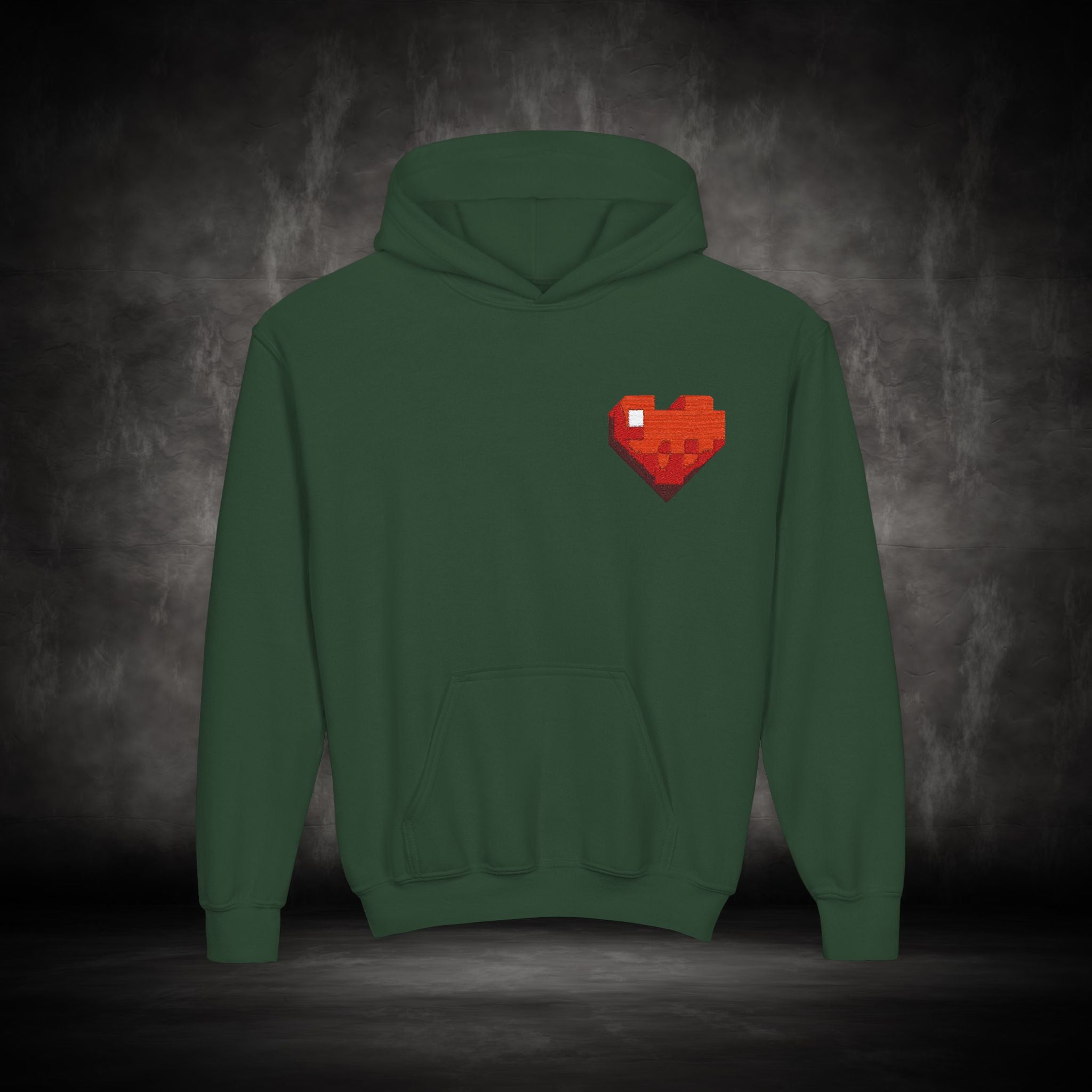 Youth Hoodie — Gamer Sweatshirt with Pixel Heart Patch