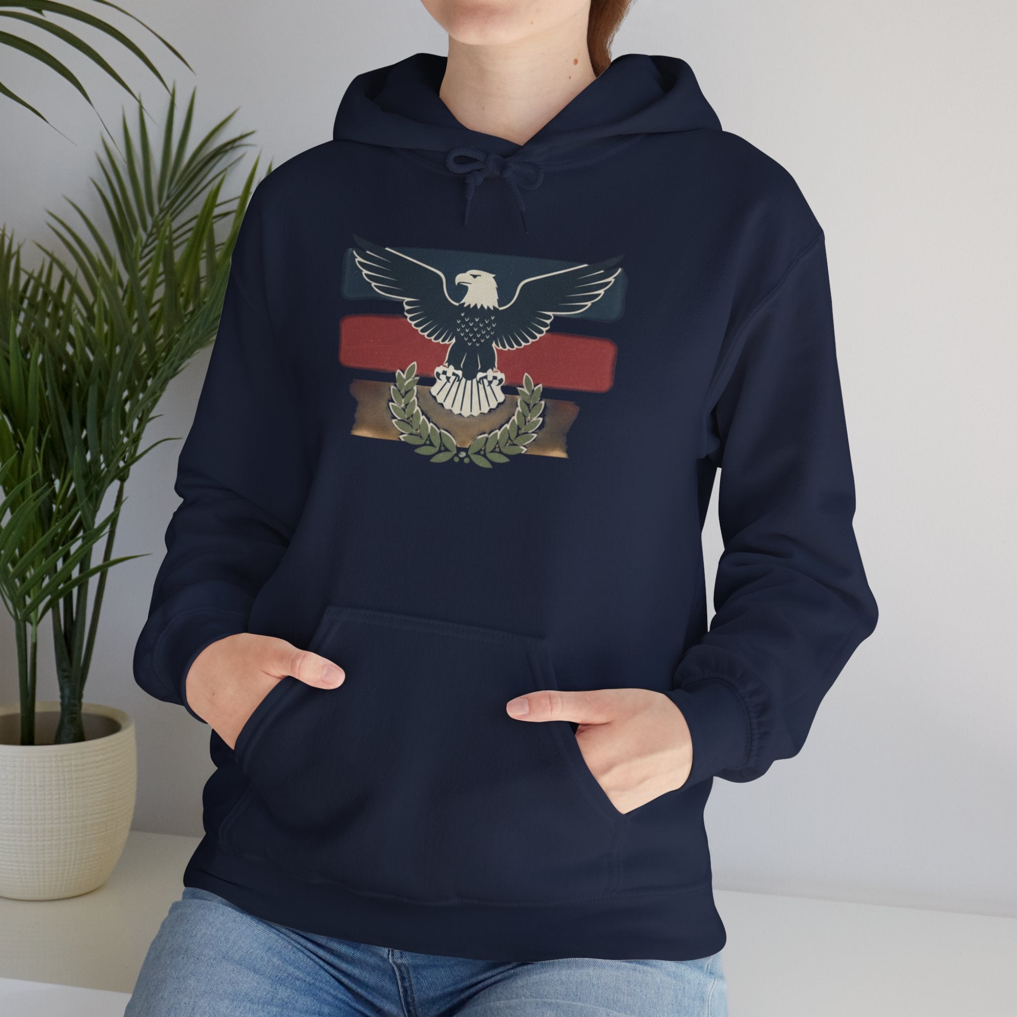 Pax Americana Eagle Hoodie - Vintage Flag & Laurel Design