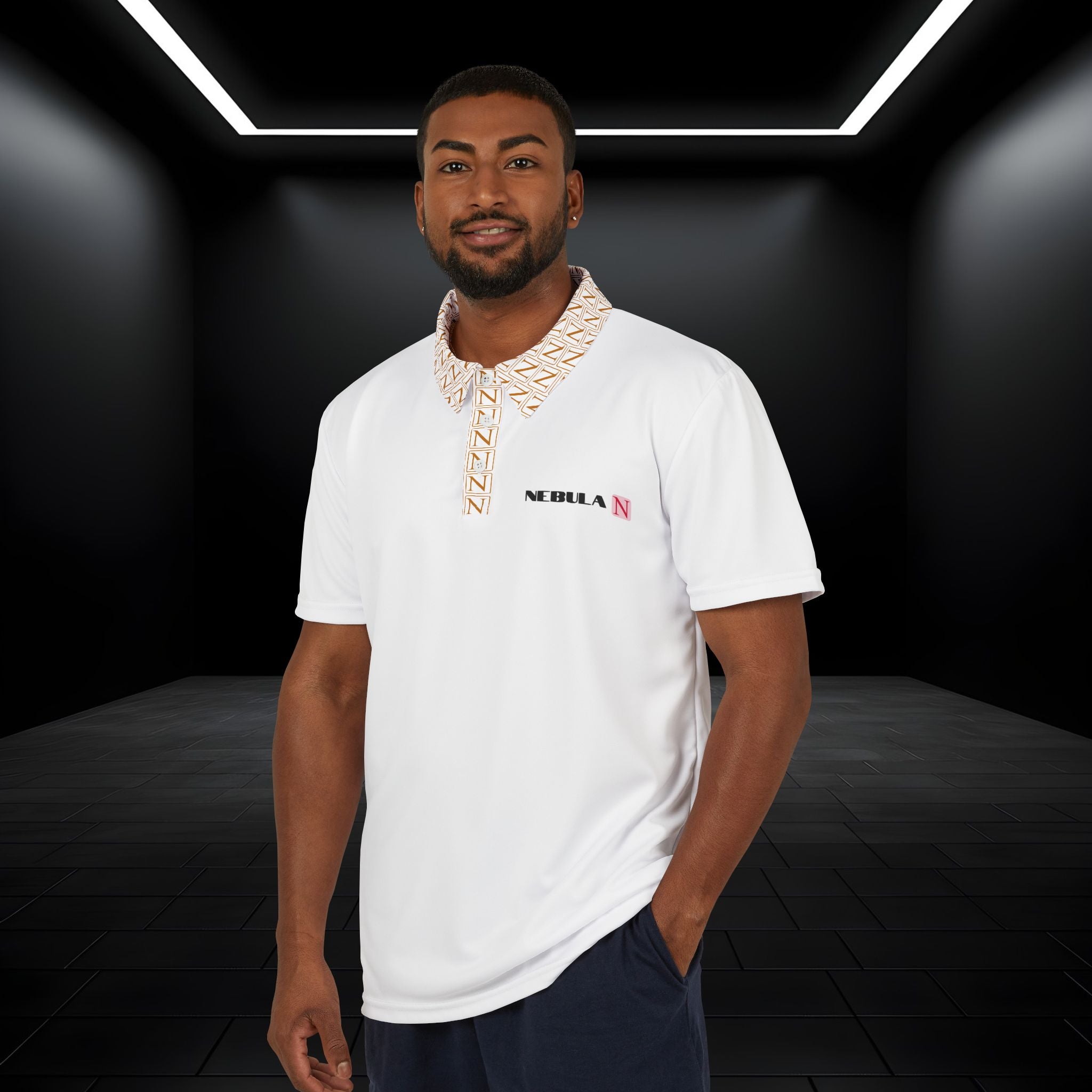 Nebula Line Designer White Polo Shirt