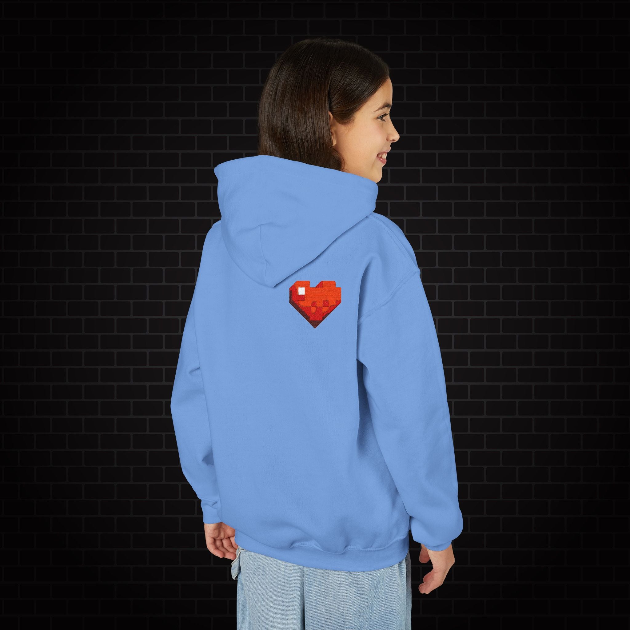 Youth Hoodie — Gamer Sweatshirt with Pixel Heart Patch