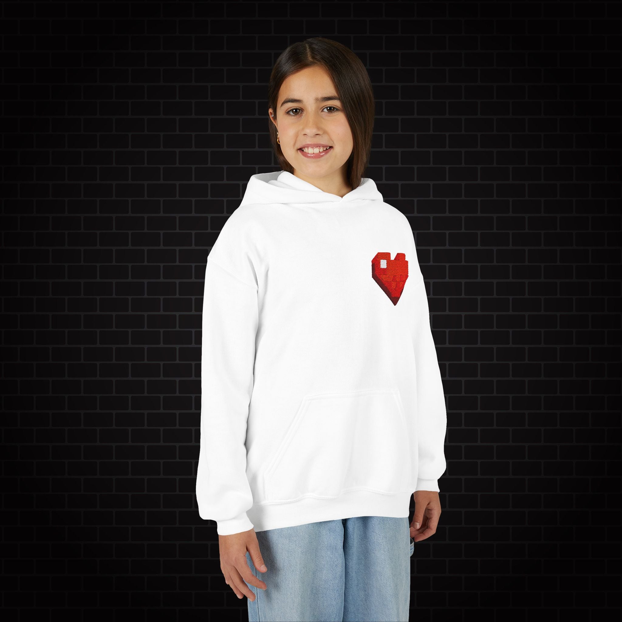 Youth Hoodie — Gamer Sweatshirt with Pixel Heart Patch