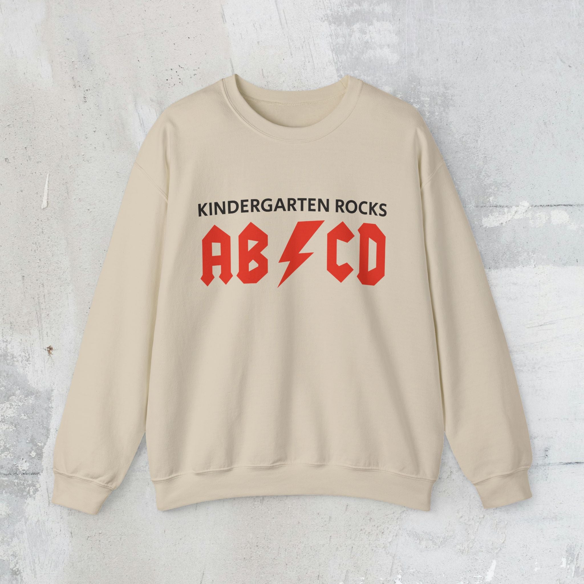 Kindergarten Rocks Sweatshirt — ACDC "ABCD" Band Parody Crewneck