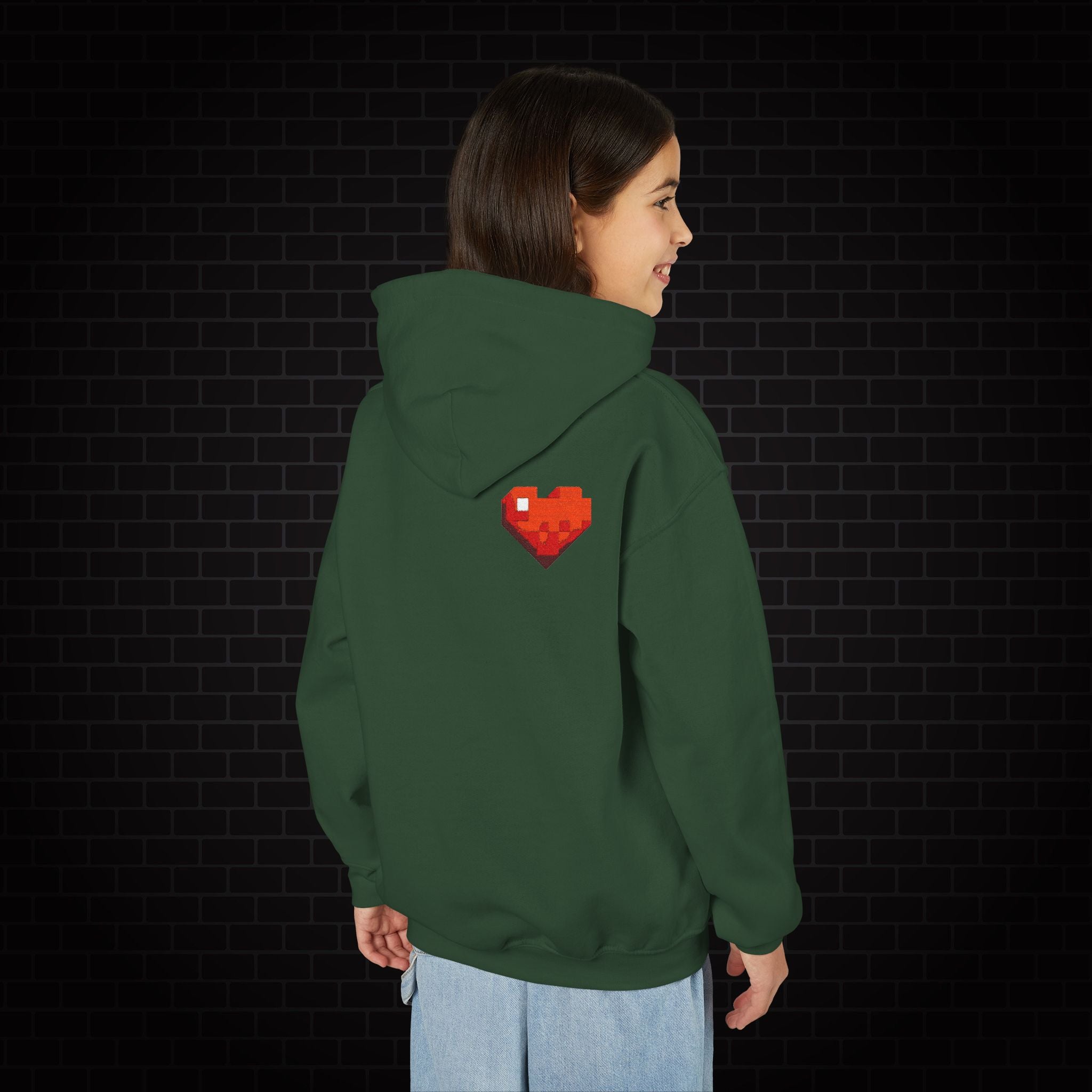 Youth Hoodie — Gamer Sweatshirt with Pixel Heart Patch