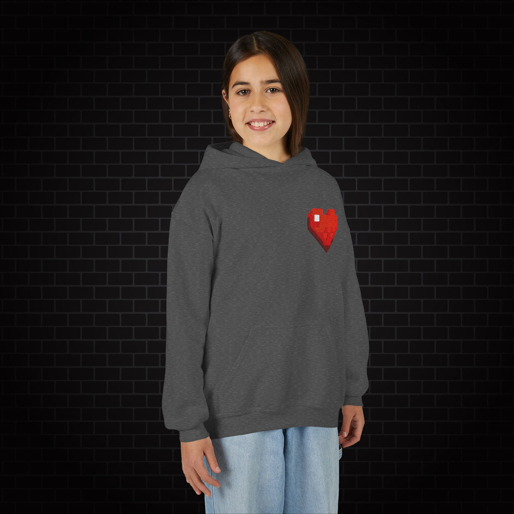 Youth Hoodie — Gamer Sweatshirt with Pixel Heart Patch