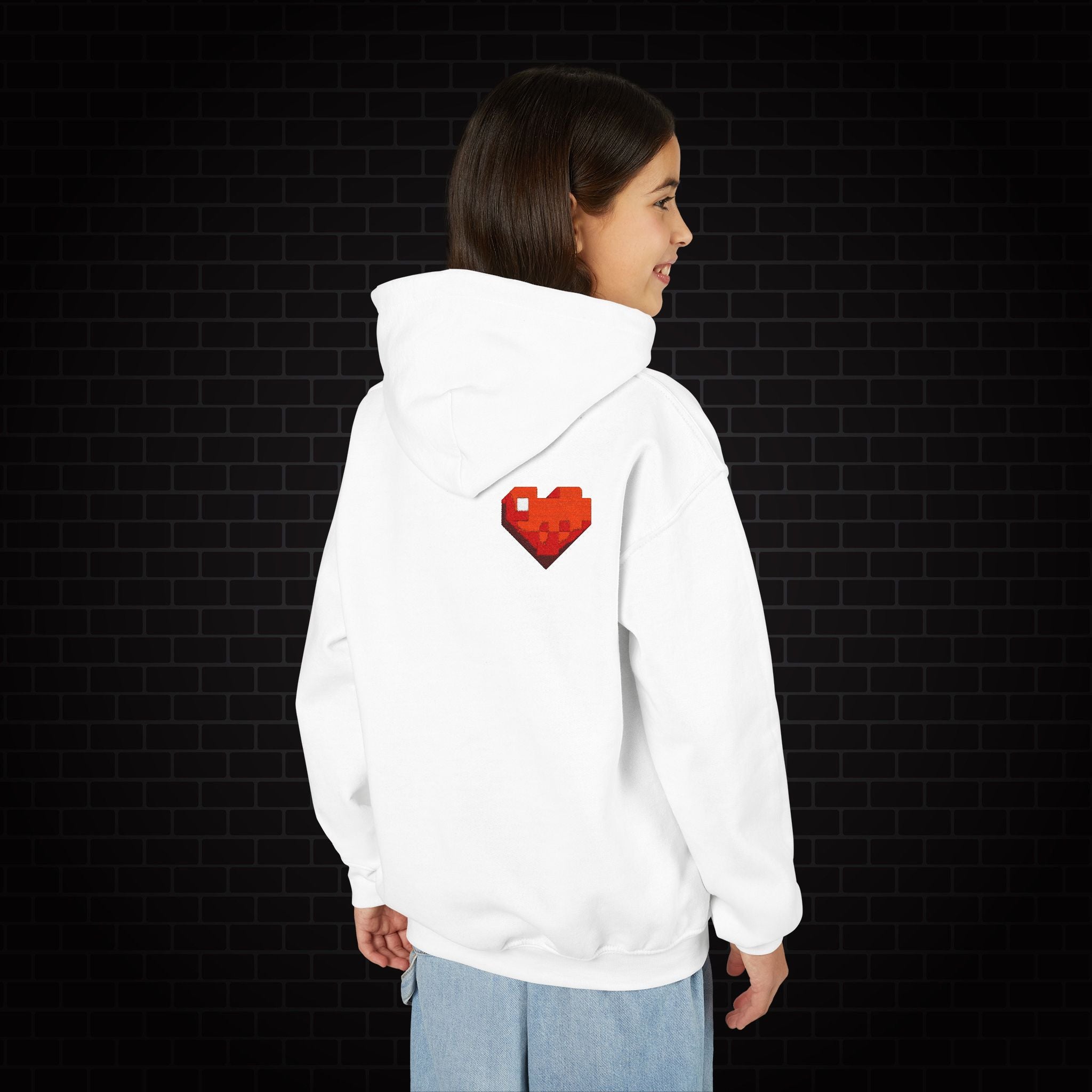 Youth Hoodie — Gamer Sweatshirt with Pixel Heart Patch