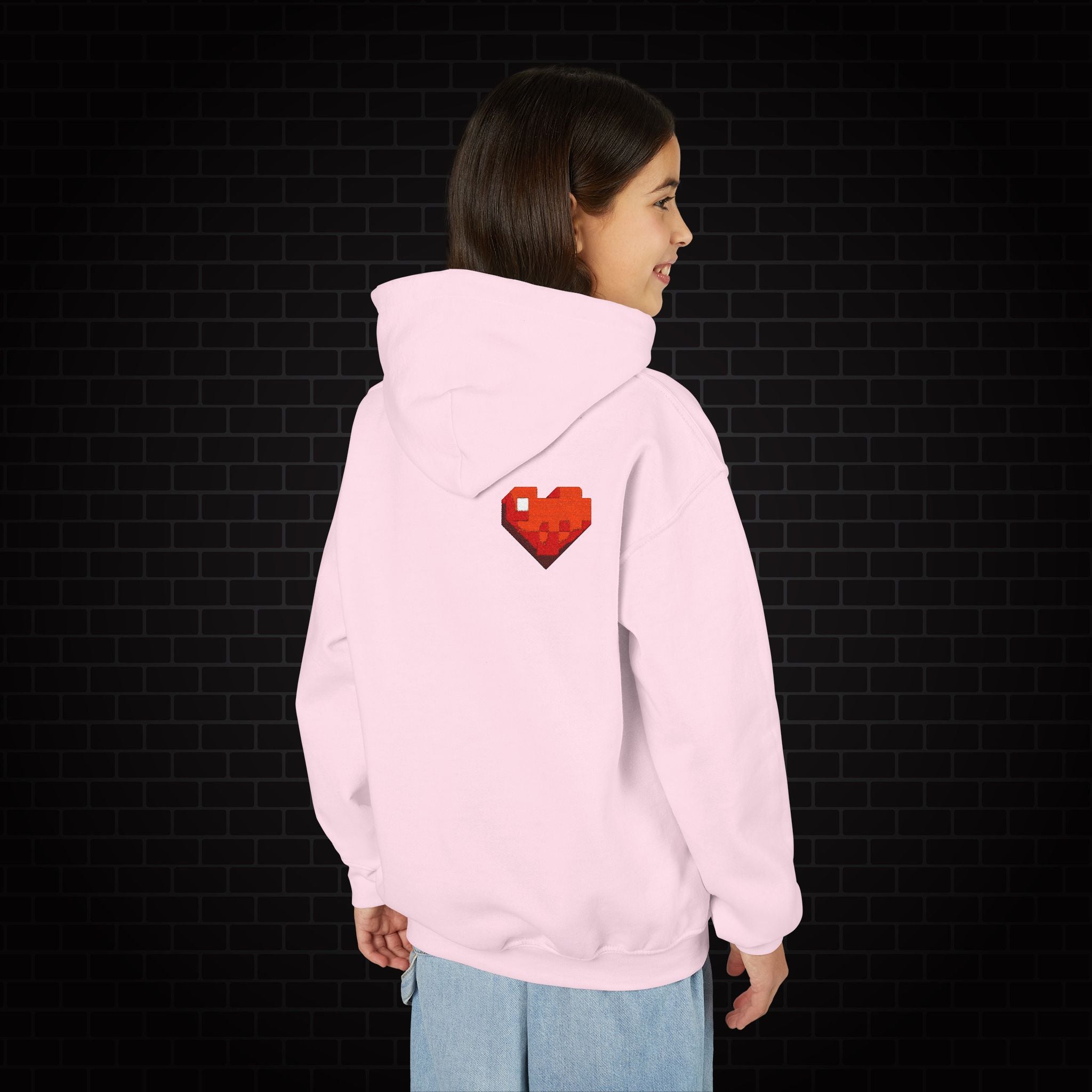 Youth Hoodie — Gamer Sweatshirt with Pixel Heart Patch