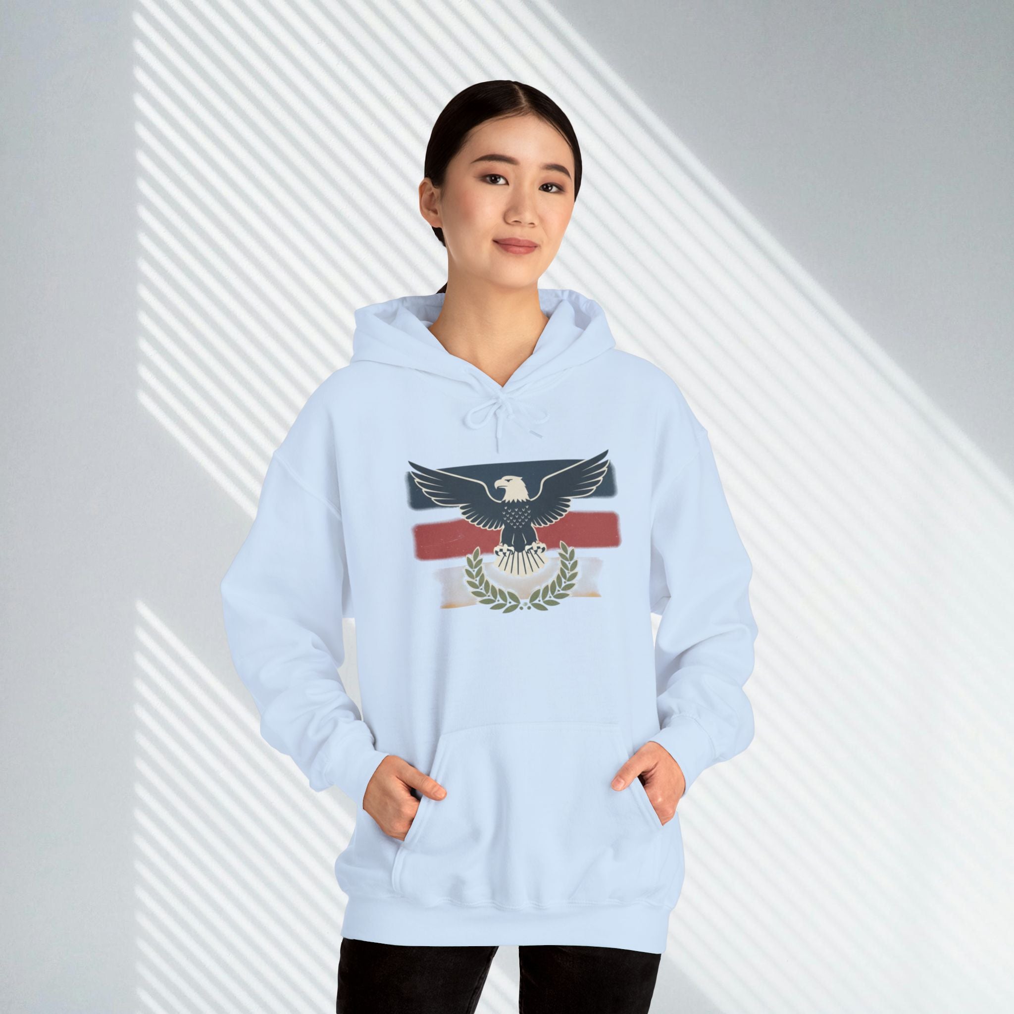 Pax Americana Eagle Hoodie - Vintage Flag & Laurel Design