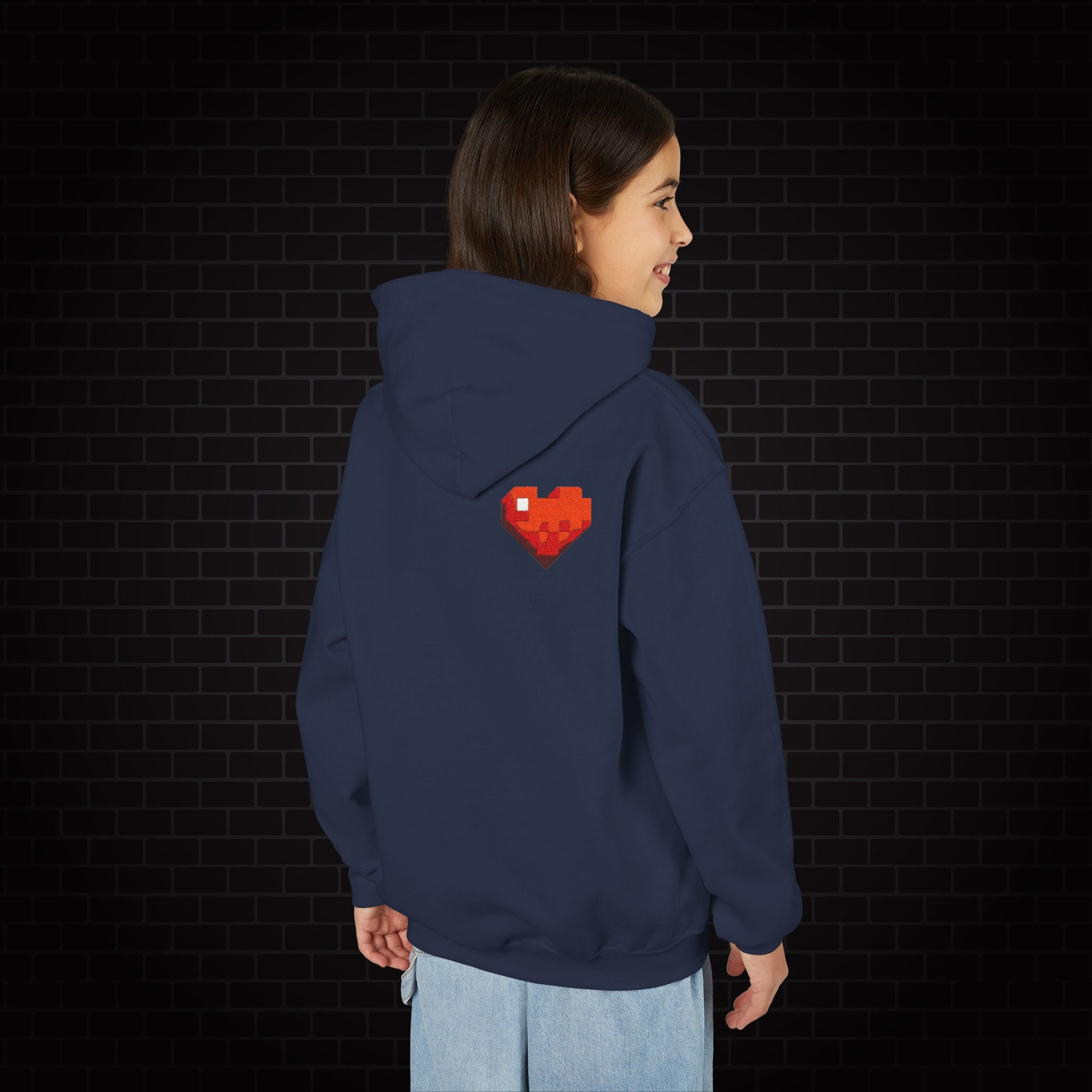 Youth Hoodie — Gamer Sweatshirt with Pixel Heart Patch