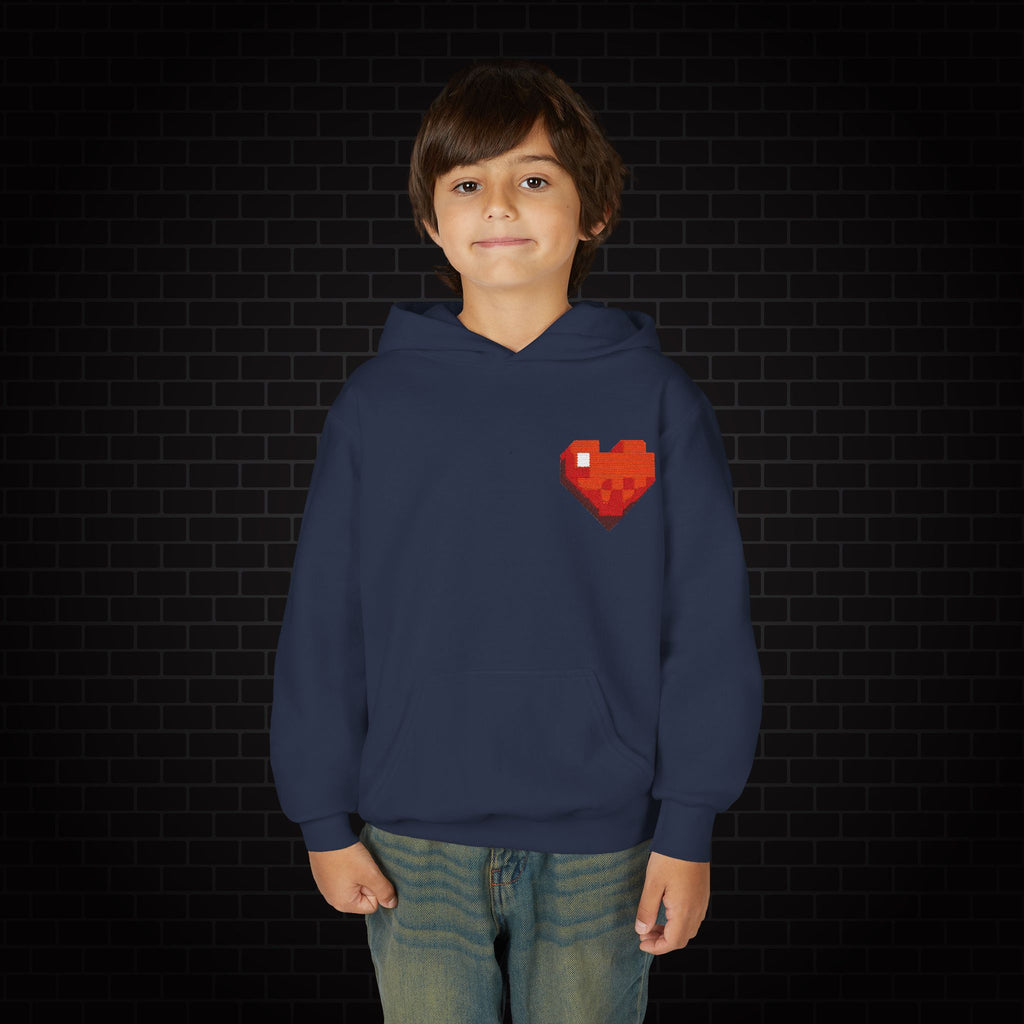 Youth Hoodie — Gamer Sweatshirt with Pixel Heart Patch