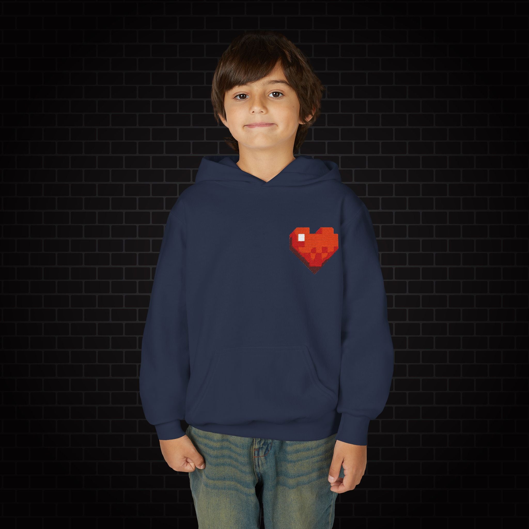 Youth Hoodie — Gamer Sweatshirt with Pixel Heart Patch