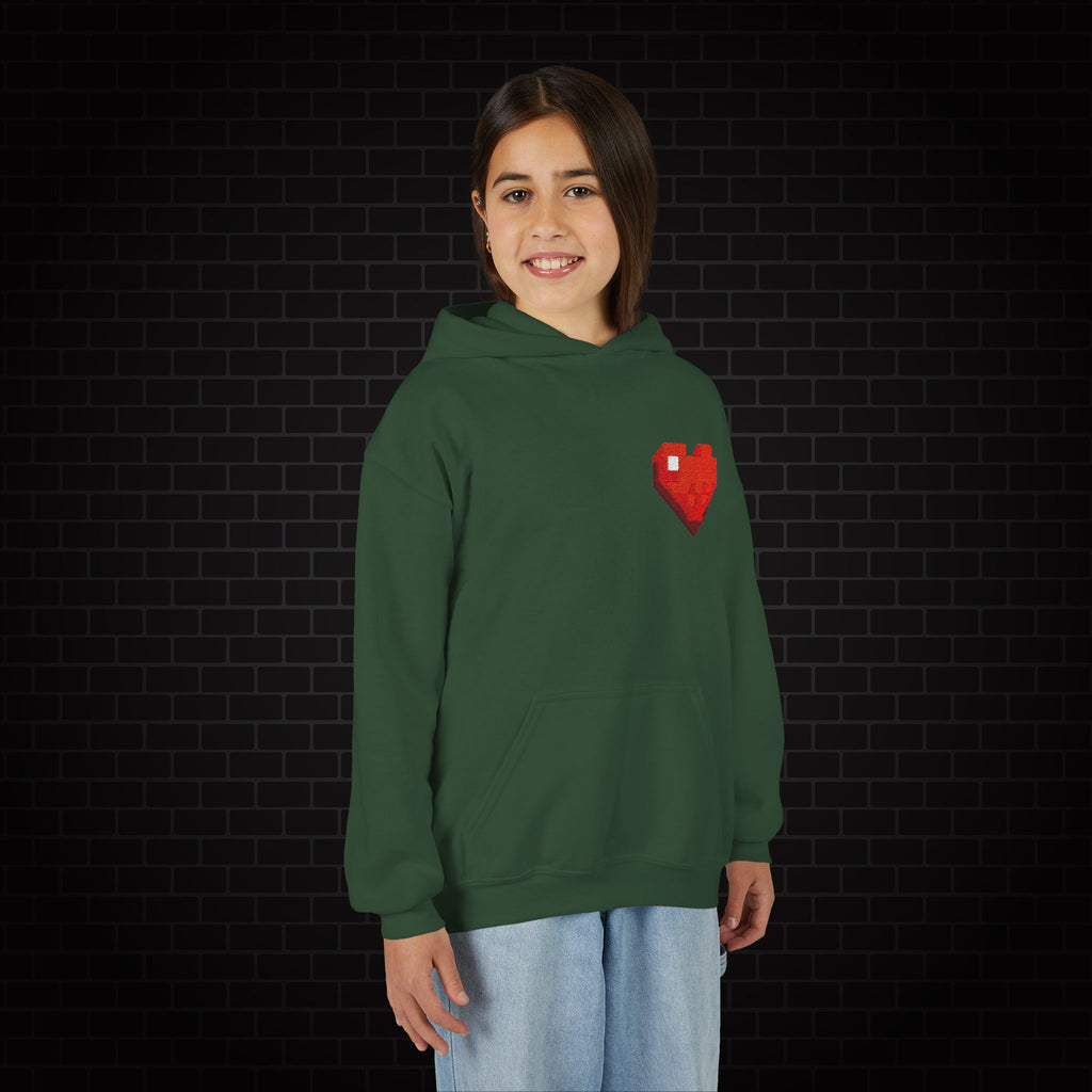 Youth Hoodie — Gamer Sweatshirt with Pixel Heart Patch