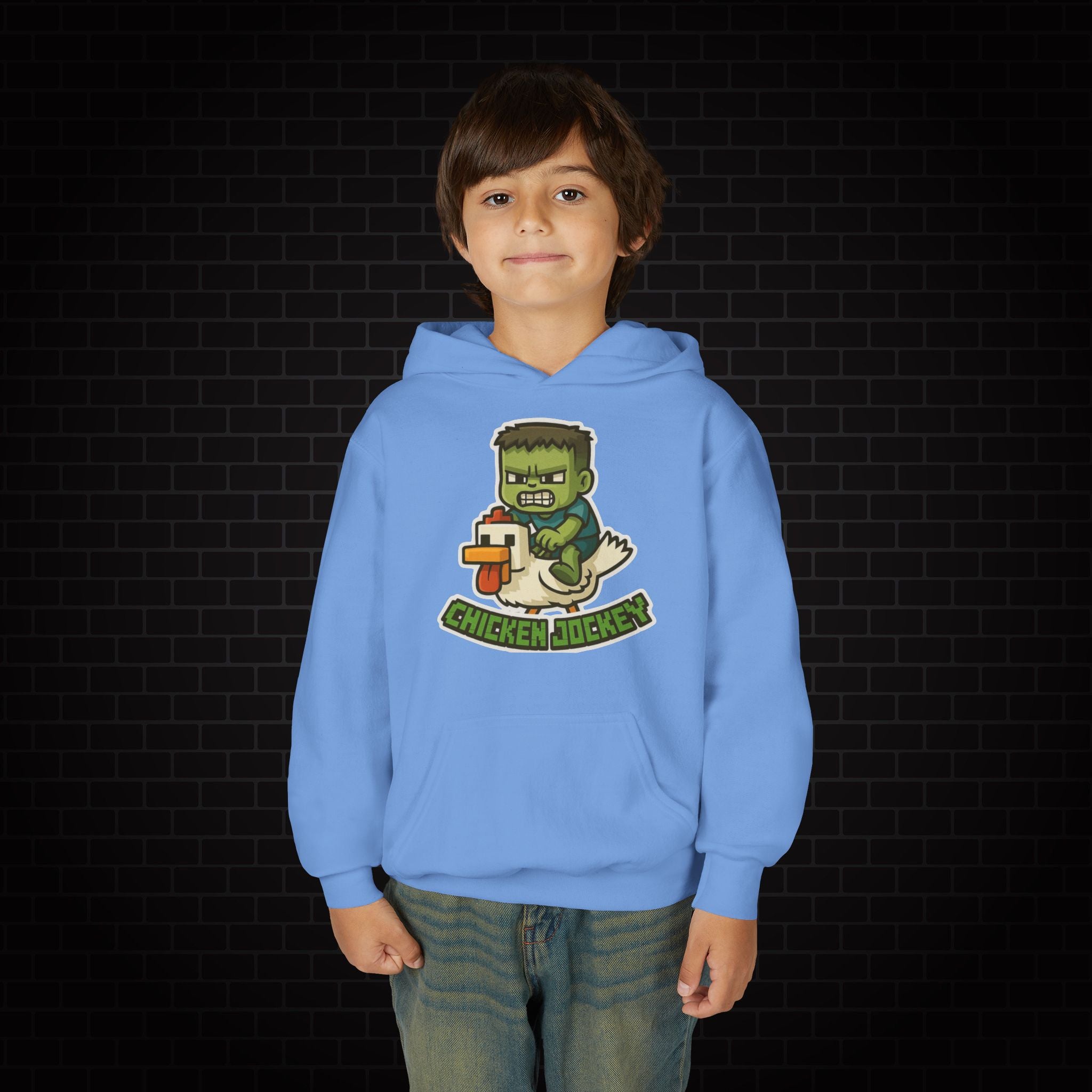 Youth Hoodie — "Chicken Jockey" Minecraft Kids Hooded Sweatshirt