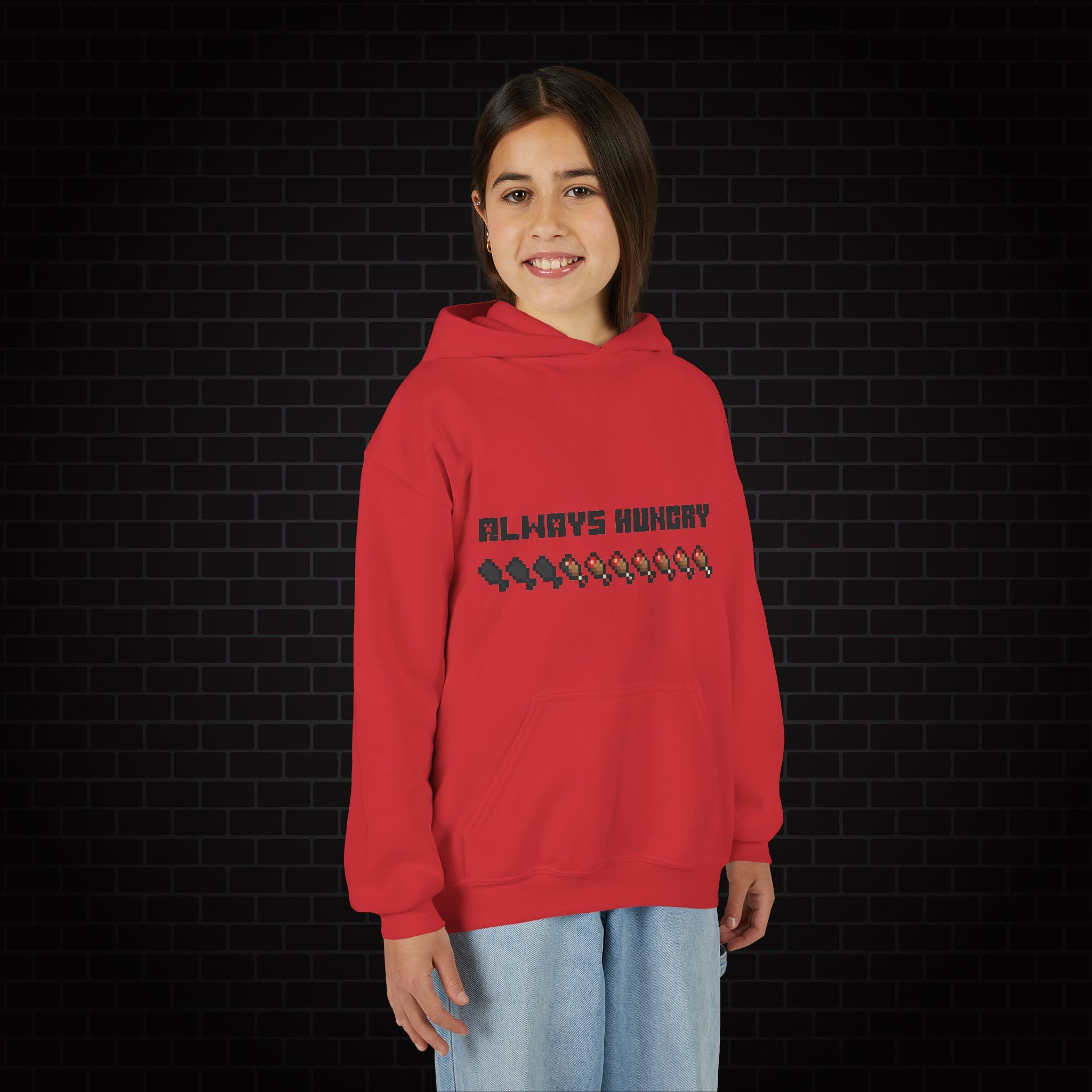 Youth Hoodie - "Always Hungry" Minecraft Hunger Bar