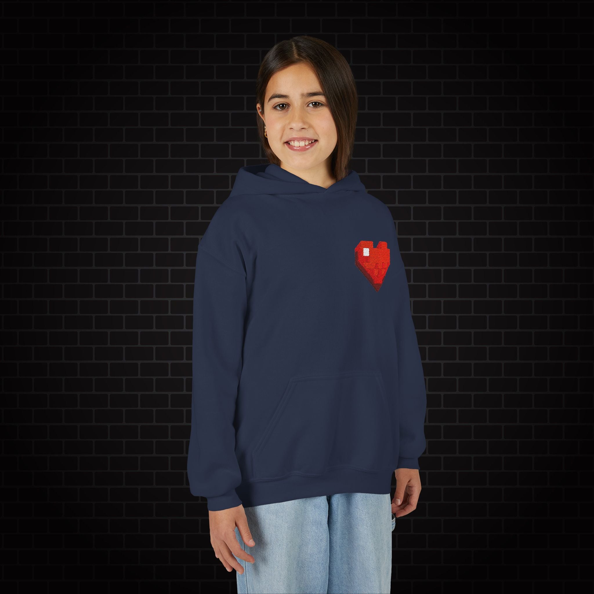 Youth Hoodie — Gamer Sweatshirt with Pixel Heart Patch