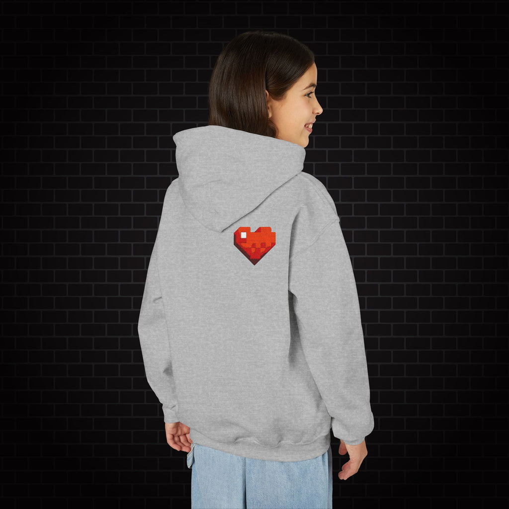 Youth Hoodie — Gamer Sweatshirt with Pixel Heart Patch