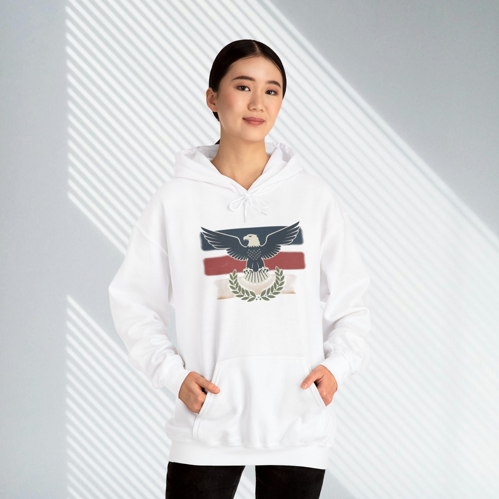 Pax Americana Eagle Hoodie - Vintage Flag & Laurel Design